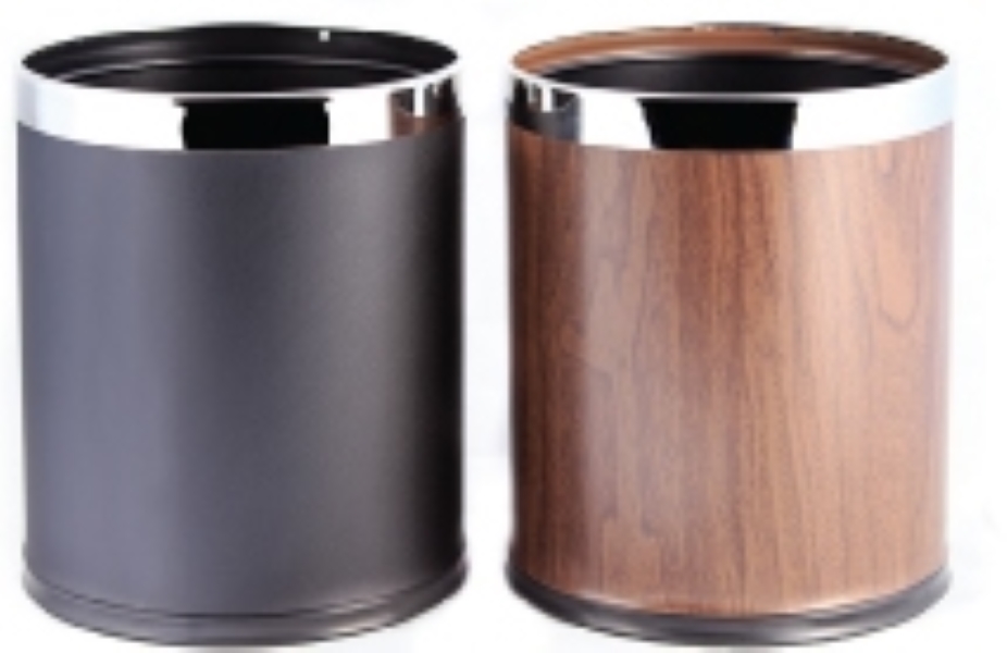ถังขยะในห้องพักแบบ 2 ชั้น หุ้มหนัง สีดำ / สีน้ำตาล (Double layers guest room bin with pvc. leather cover)