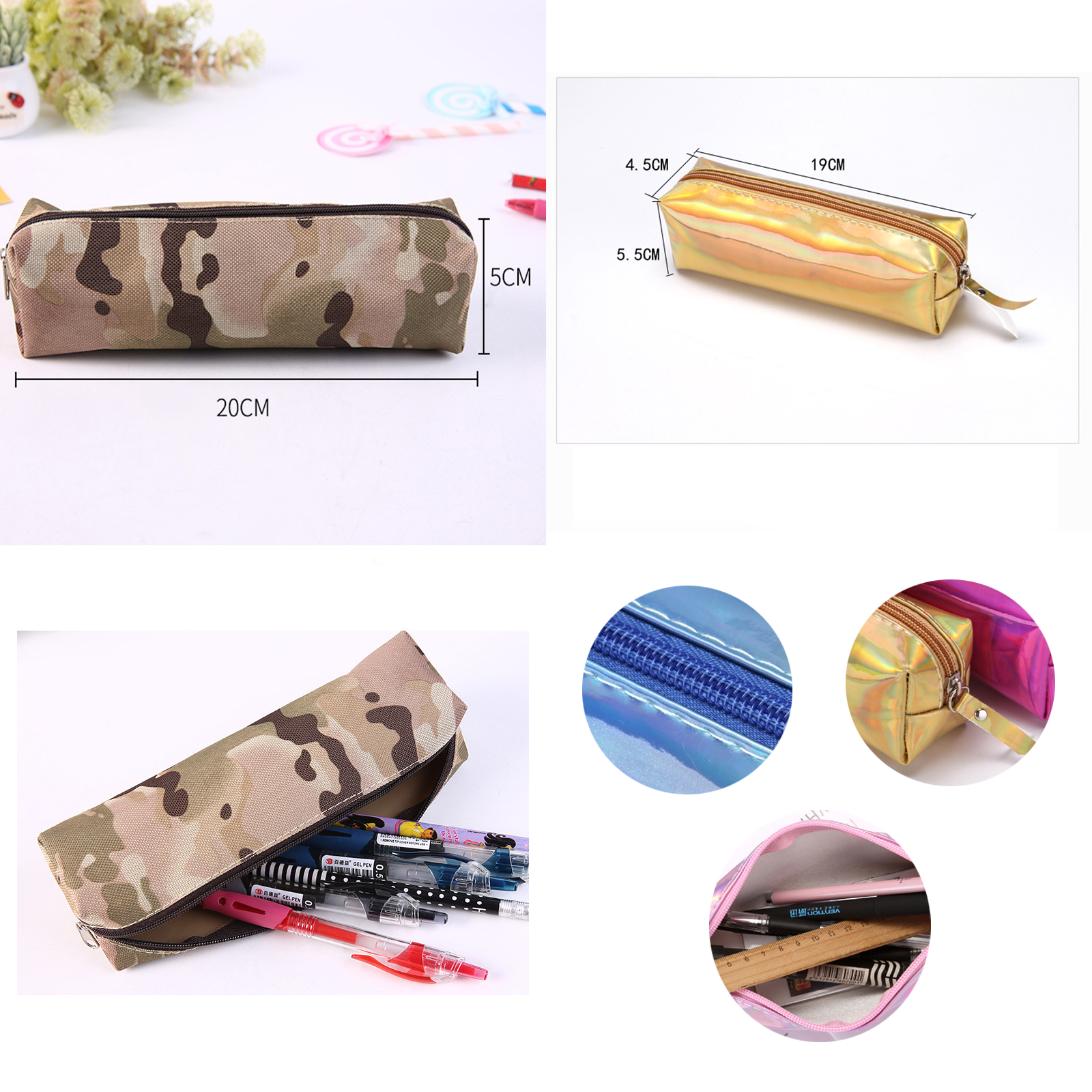 กระเป๋าซิปใส่ดินสอ มีให้เลือก2แบบ แบบกลิตเตอร์ / ลายพราง / ลายม้า มีให้เลือกหลายสี หลายลาย