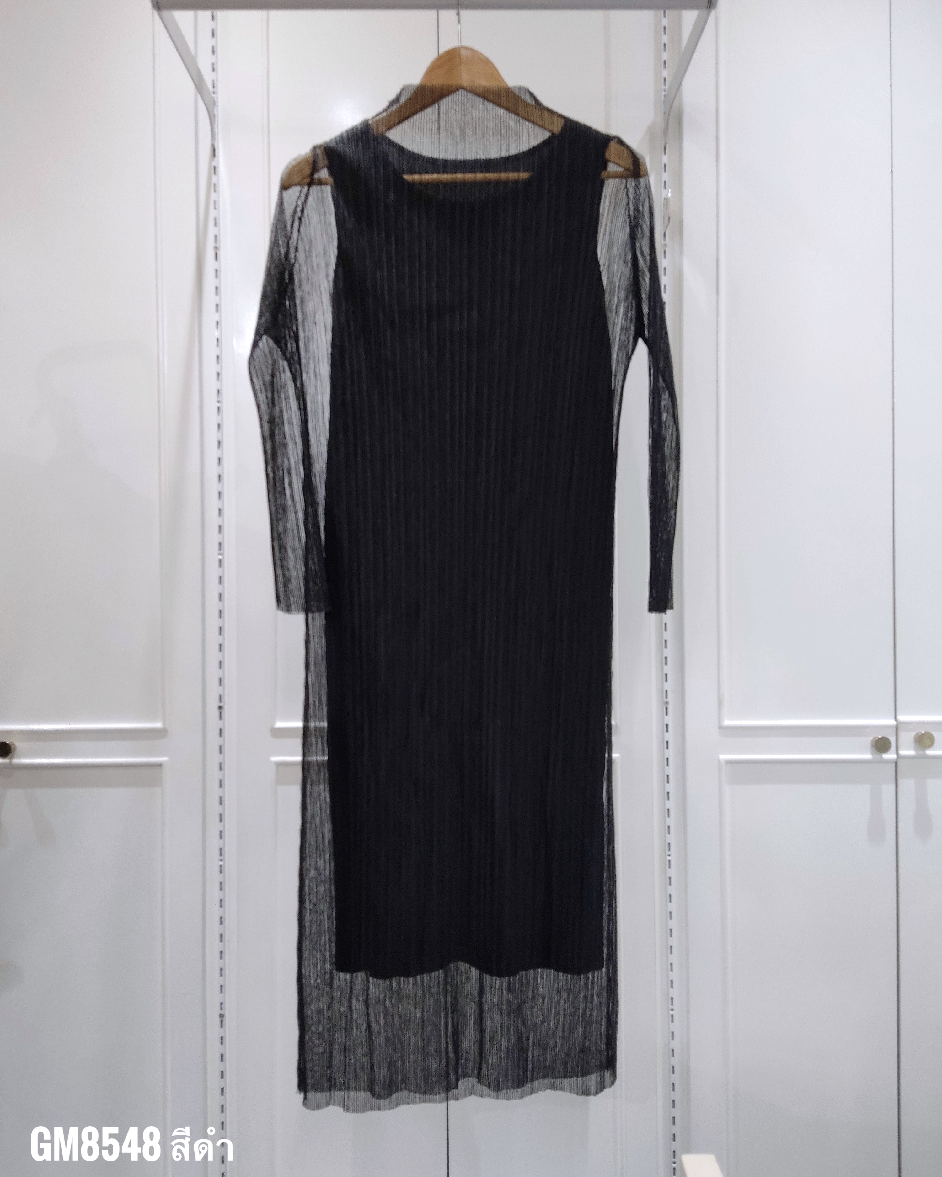 ยาว 45 นิ้ว 2MUAY รุ่น GM8548 เดรสอัดพลีท HIGH NECK TWO LAYER PLEATED DRESS สีดำ FREE SIZE