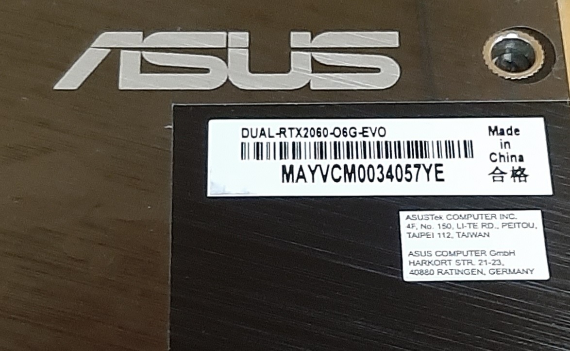 การ์ดจอมือสอง ประกันร้าน 1 เดือน Asus RTX2060 6GB DDR6 1 x DP 2 x HDMI 1 x DVI-D สภาพดี