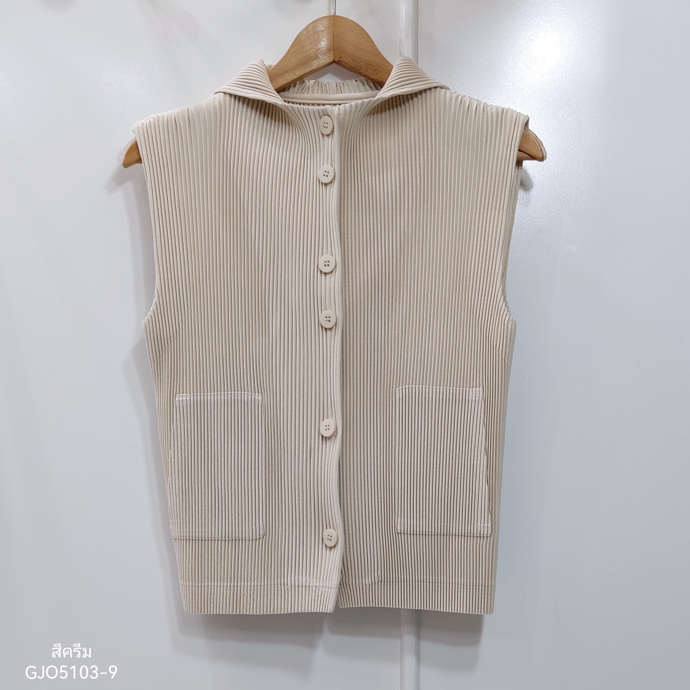 2MUAY รุ่น GJO5103-9 เสื้อพลีทคุณภาพ THICK SLEEVELESS HOODED PLEATED TOP 8 สี FREE SIZE