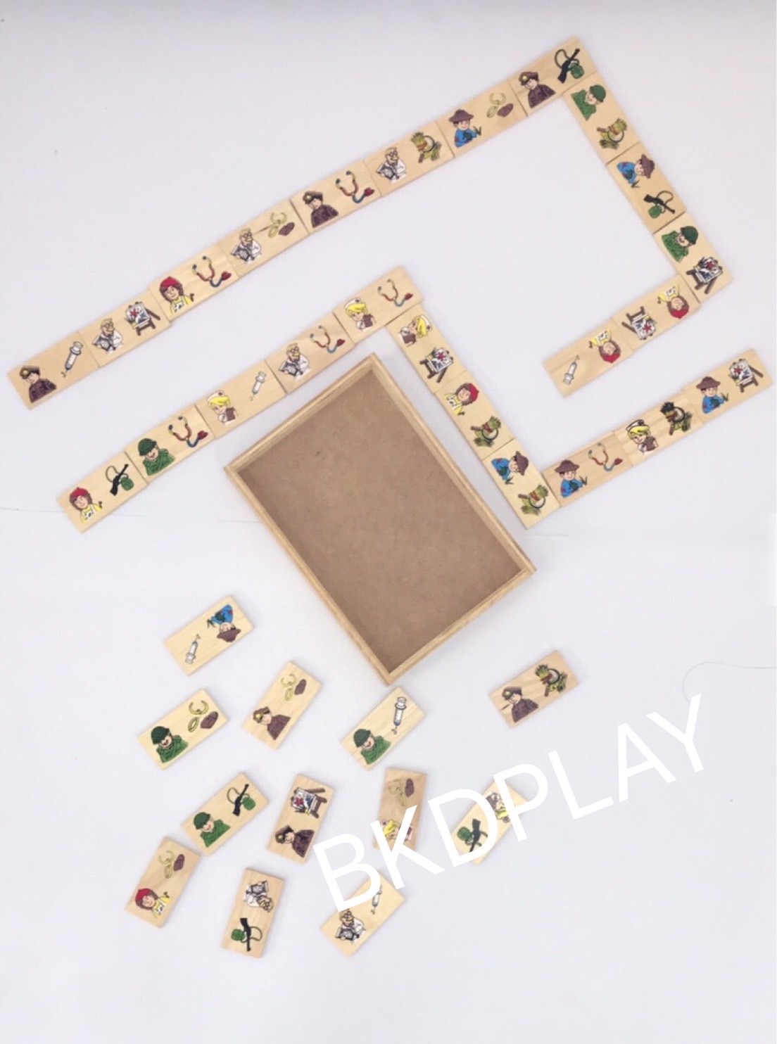 01128 ของเล่น, โดมิโนอาชีพ จับคู่อาชีพ เครื่องมือ, ของเล่นไม้, ของเล่นเสริมพัฒนาการ, ของเล่นเด็กอนุบาล, สื่อการสอนเด็กอนุบาล