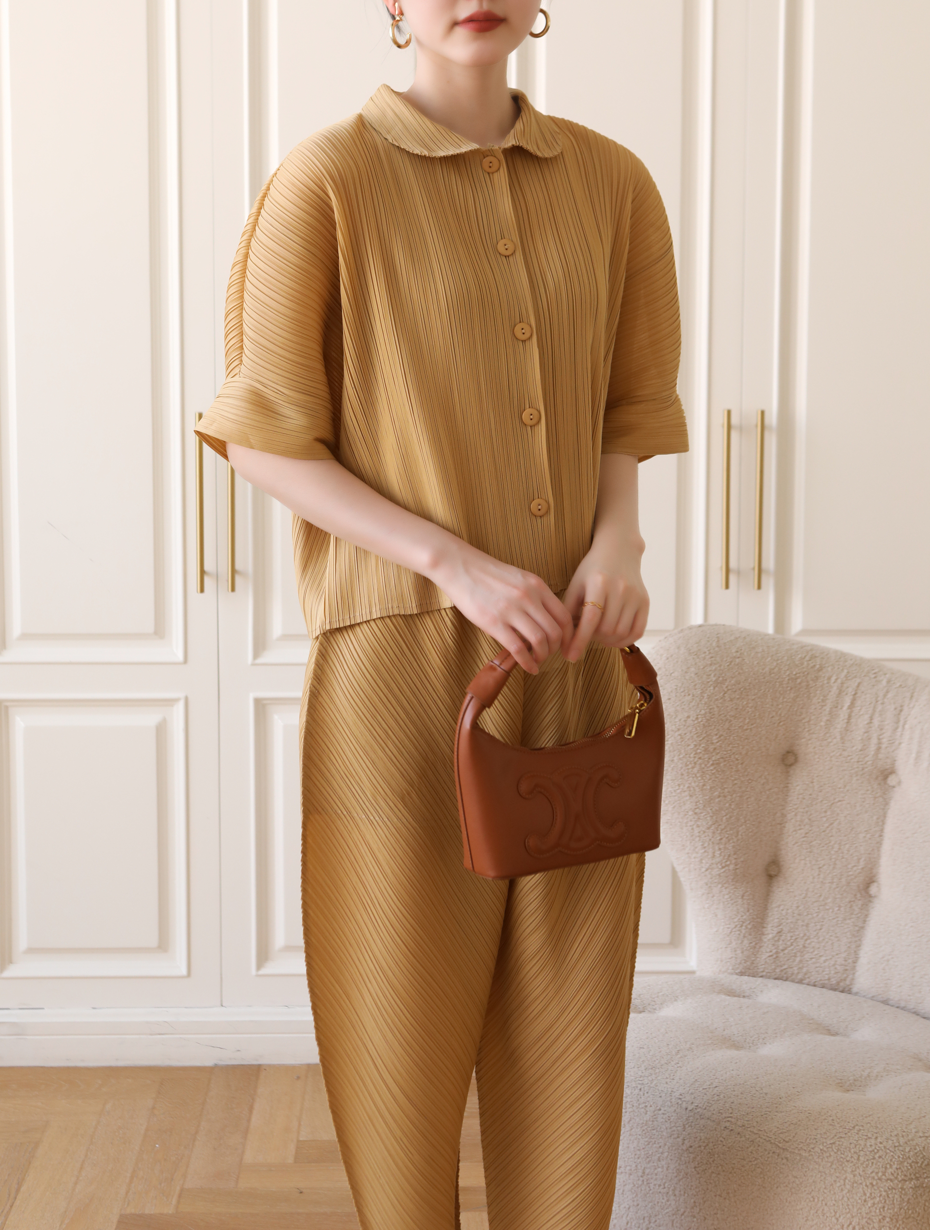 2MUAY รุ่น GJO3697 เสื้อผู้หญิง เสื้อพลีทคุณภาพ 12 สี FREE SIZE EVERYDAY COLLAR BUTTON FRONT PLEATED TOP