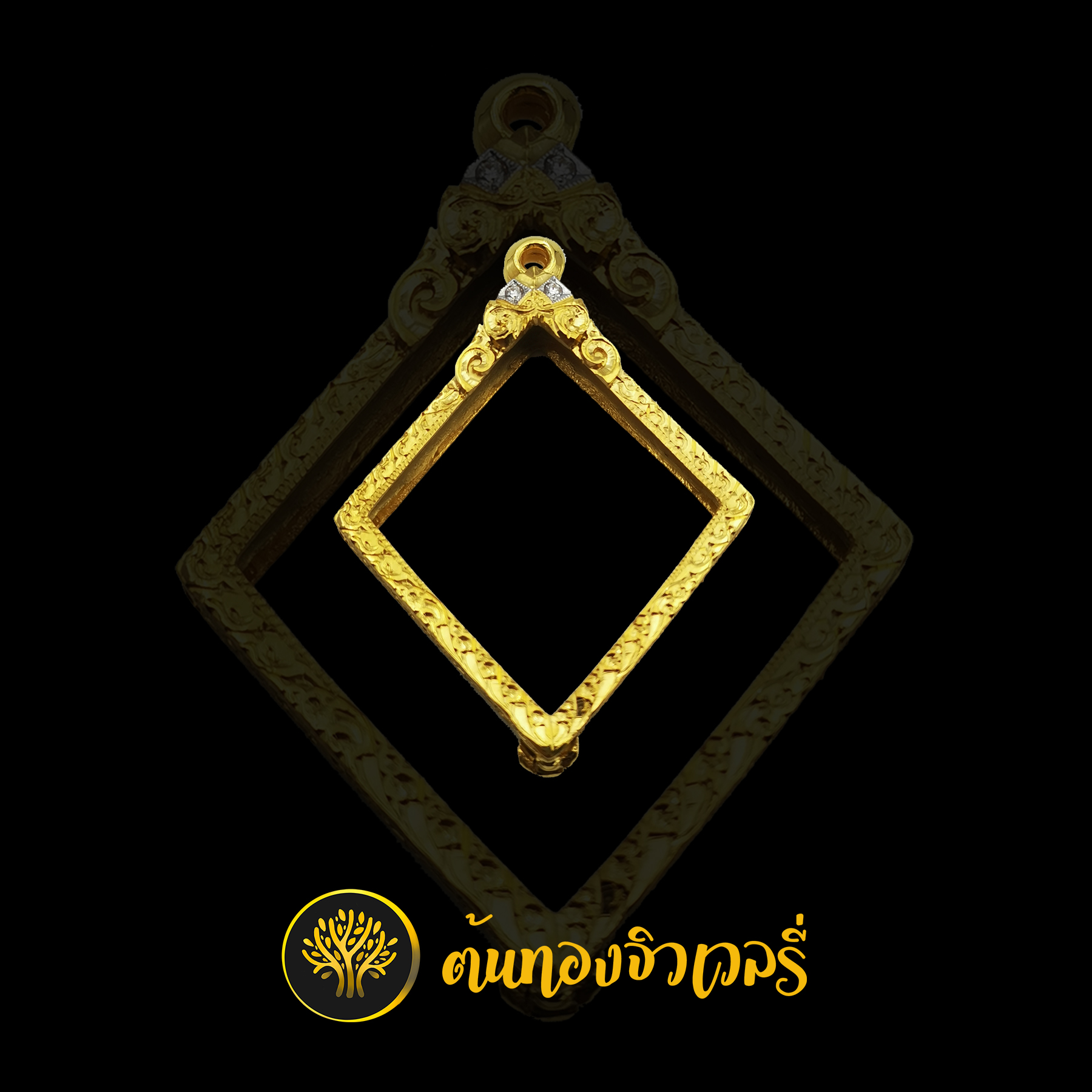 กรอบพระเลี่ยมทอง 96% ยกซุ้มหัวสิงห์ ตาสิงห์ฝังเพชรแท้2เม็ด สวยๆครับ