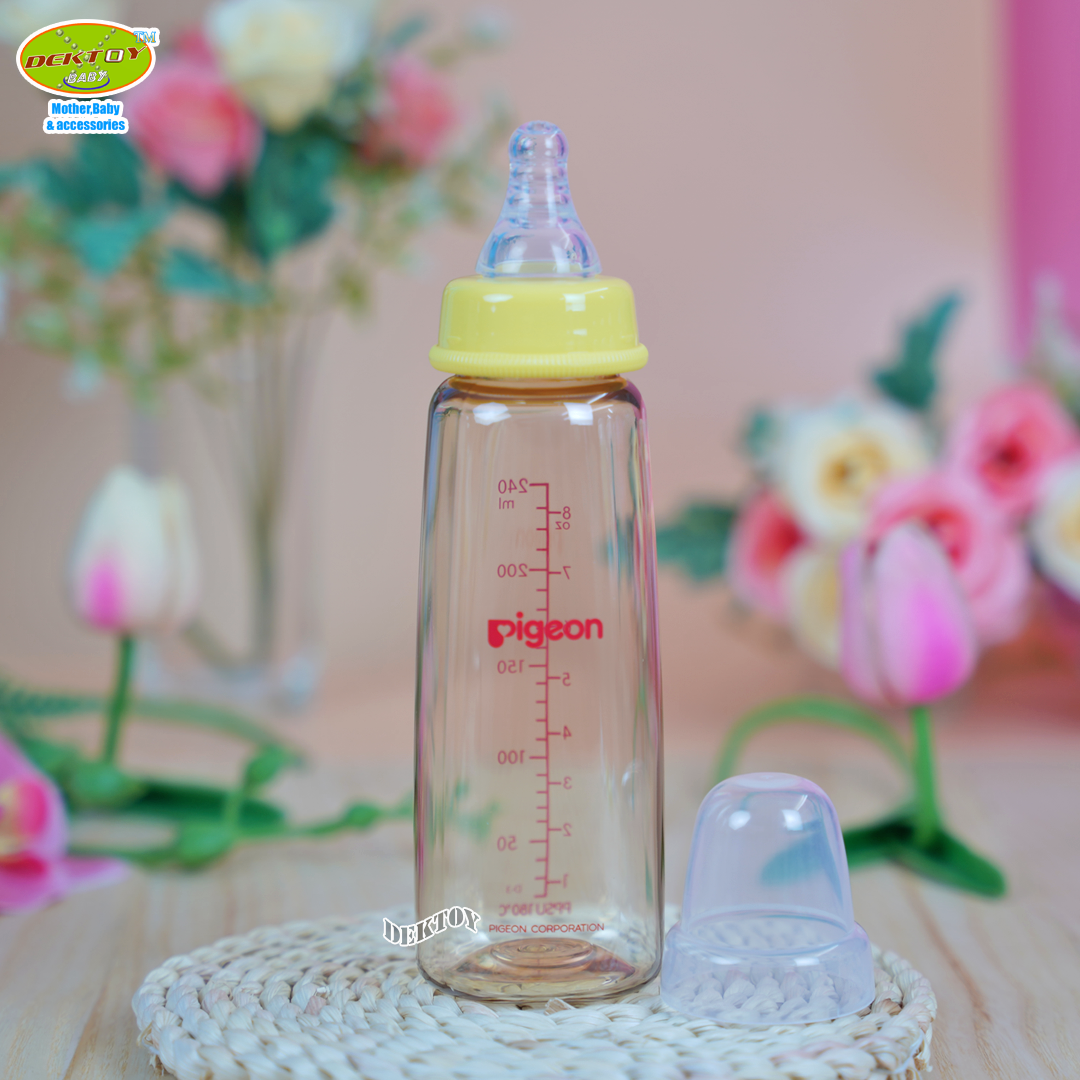 PIGEON พีเจ้น ขวดนมพีเจ้นสีชา PPSU 8 ออนซ์ 240 มล ทรงมาตรฐาน พร้อมจุกนมเสมือนนมมารดา รุ่น มินิ size M