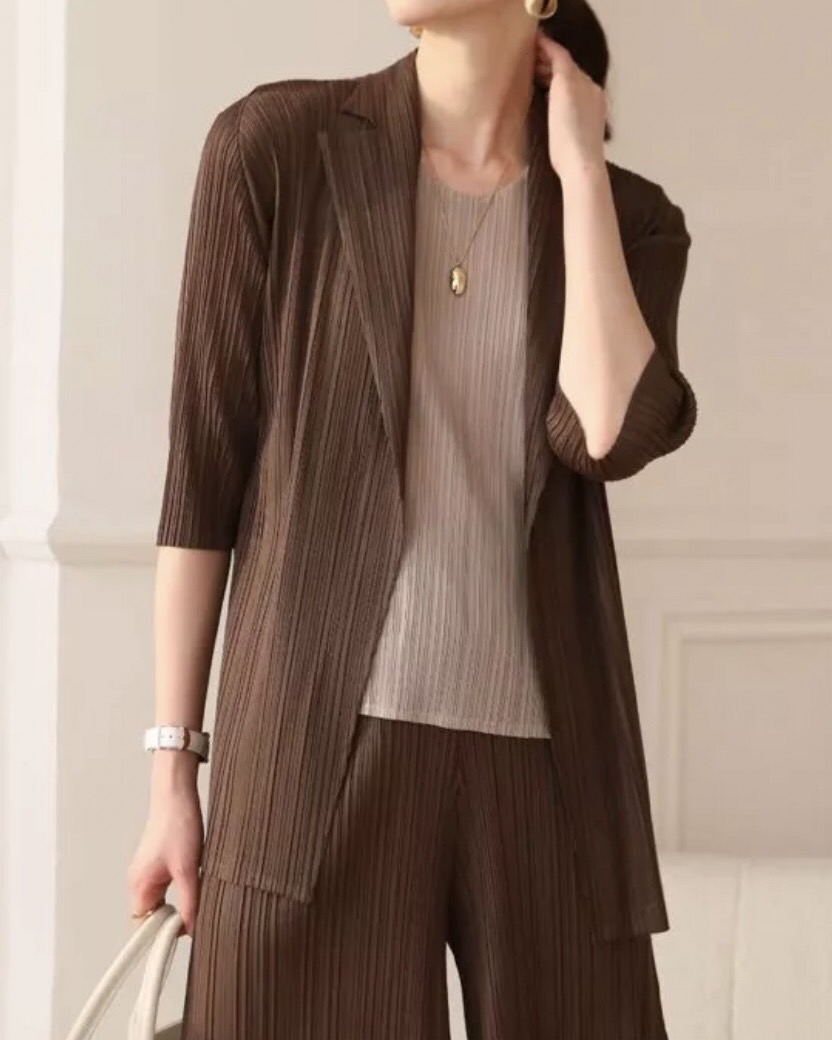 2MUAY รุ่น GJO7717 เสื้อสูท เสื้อคลุมอัดพลีทคุณภาพ 9สี FREE SIZE HALF SLEEVE COLLAR PLEATED CARDIGAN / JACKET