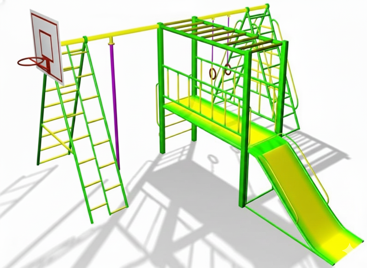 อุปกรณ์ปีนป่าย+สไลเดอร์+แป้นบาสเครื่องเล่นสนาม กลางแจ้ง เหล็ก ,บาร์โหน ตั้งพื้น ,ปีนป่าย,ของเล่นสั่งผลิต 10-20 วัน ขนาด400x520x220 ซม.