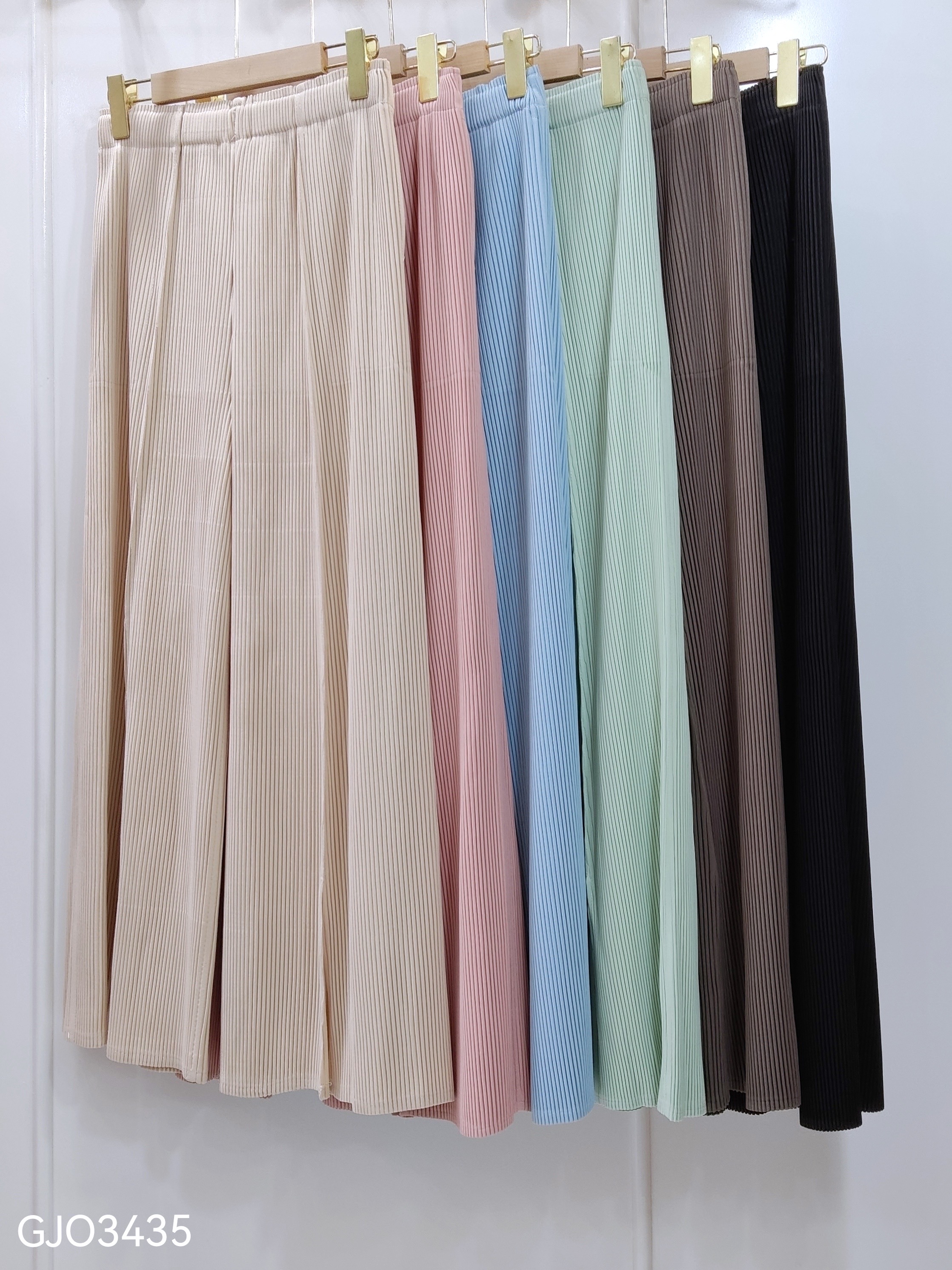 ยาว 37 นิ้ว 2MUAY รุ่น GJO3435 กางเกงพลีทคุณภาพ THICK WIDE LEG SPLIT FRONT PLEATED PANTS 10 สี FREE SIZE