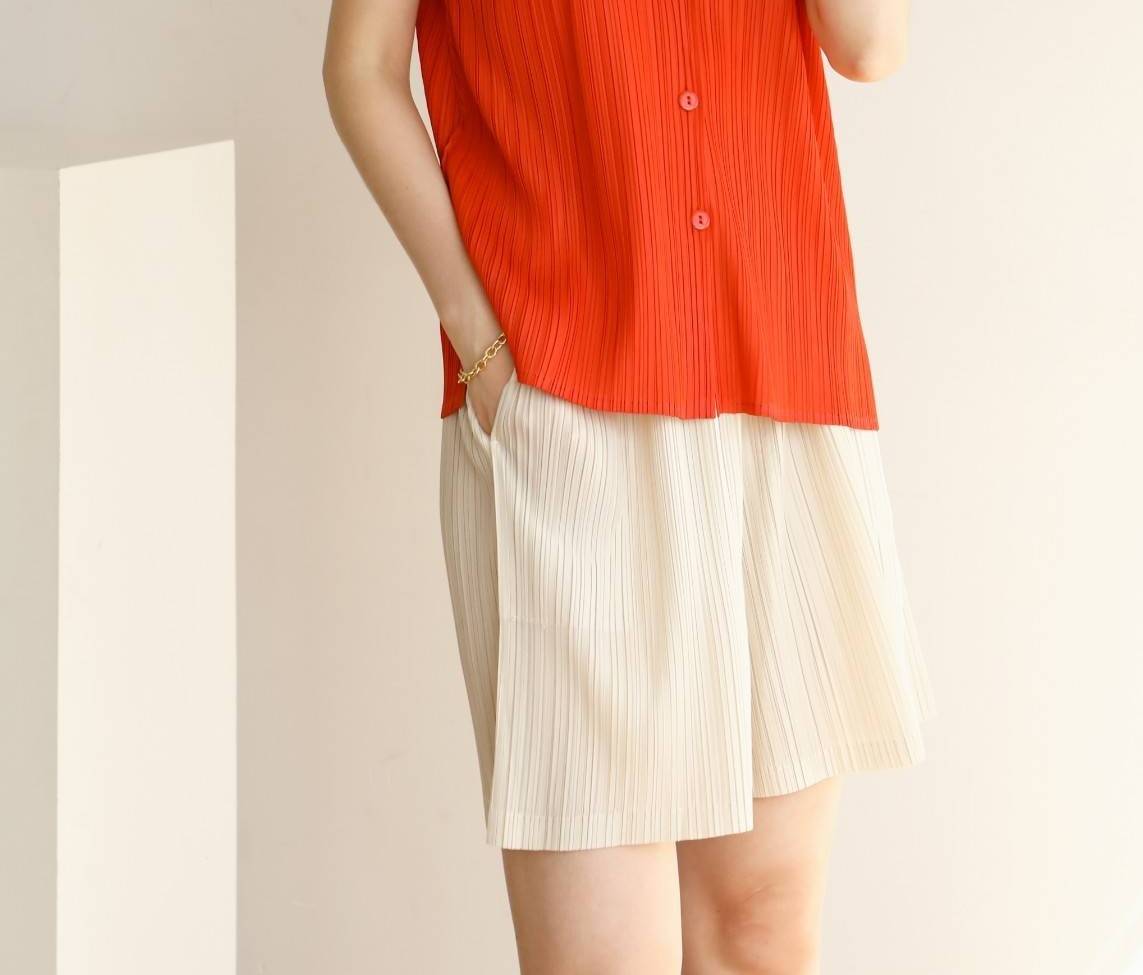 2MUAY BASIC รุ่น GJO7718 กางเกงอัดพลีทงานคุณภาพ BASIC SHORT PLEATED PANTS 12สี FREE SIZE