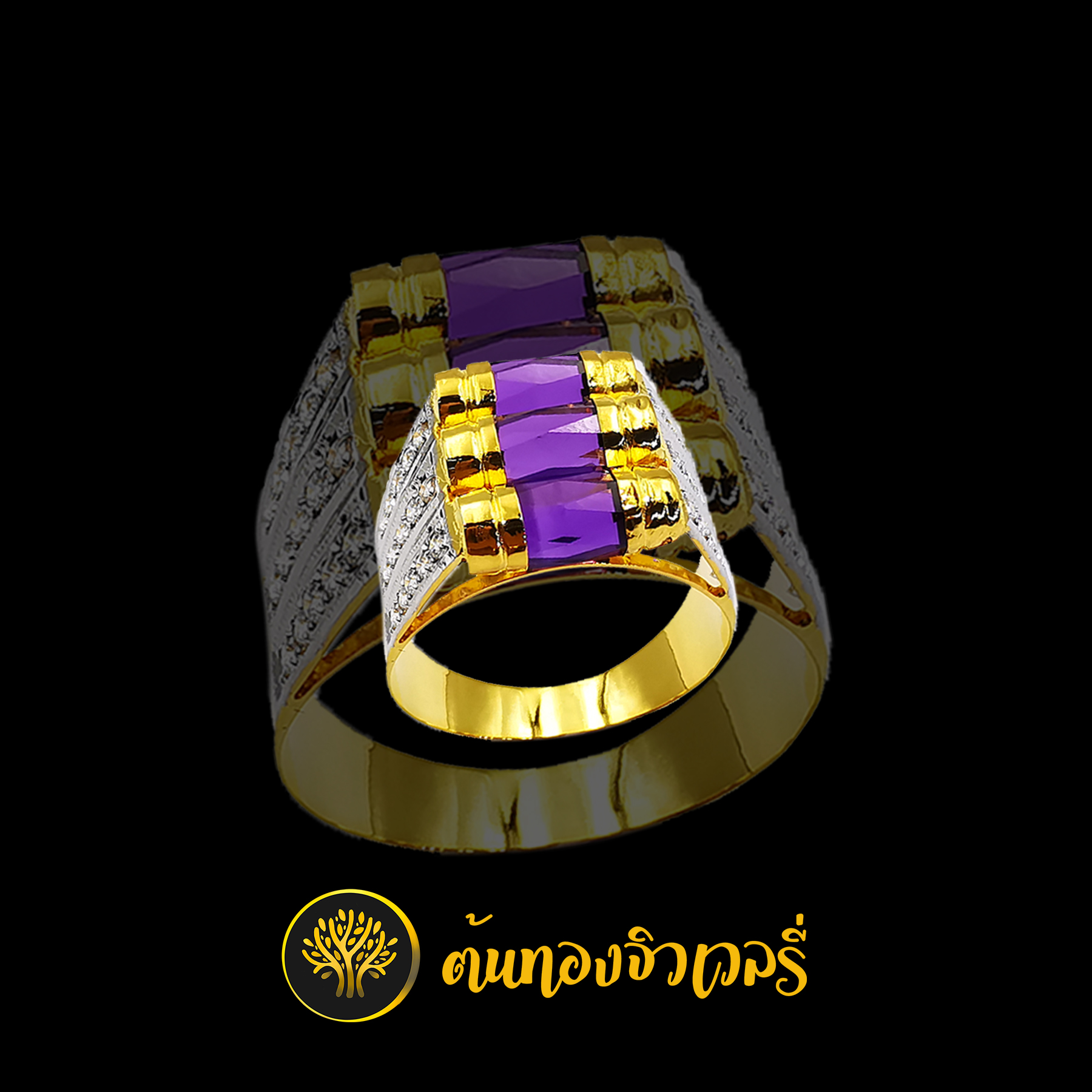 แหวนโกเมนม่วง 3เม็ด ข้างฝังเพชร สวยเวอร์ๆอีกแล้วครับ งานนี้