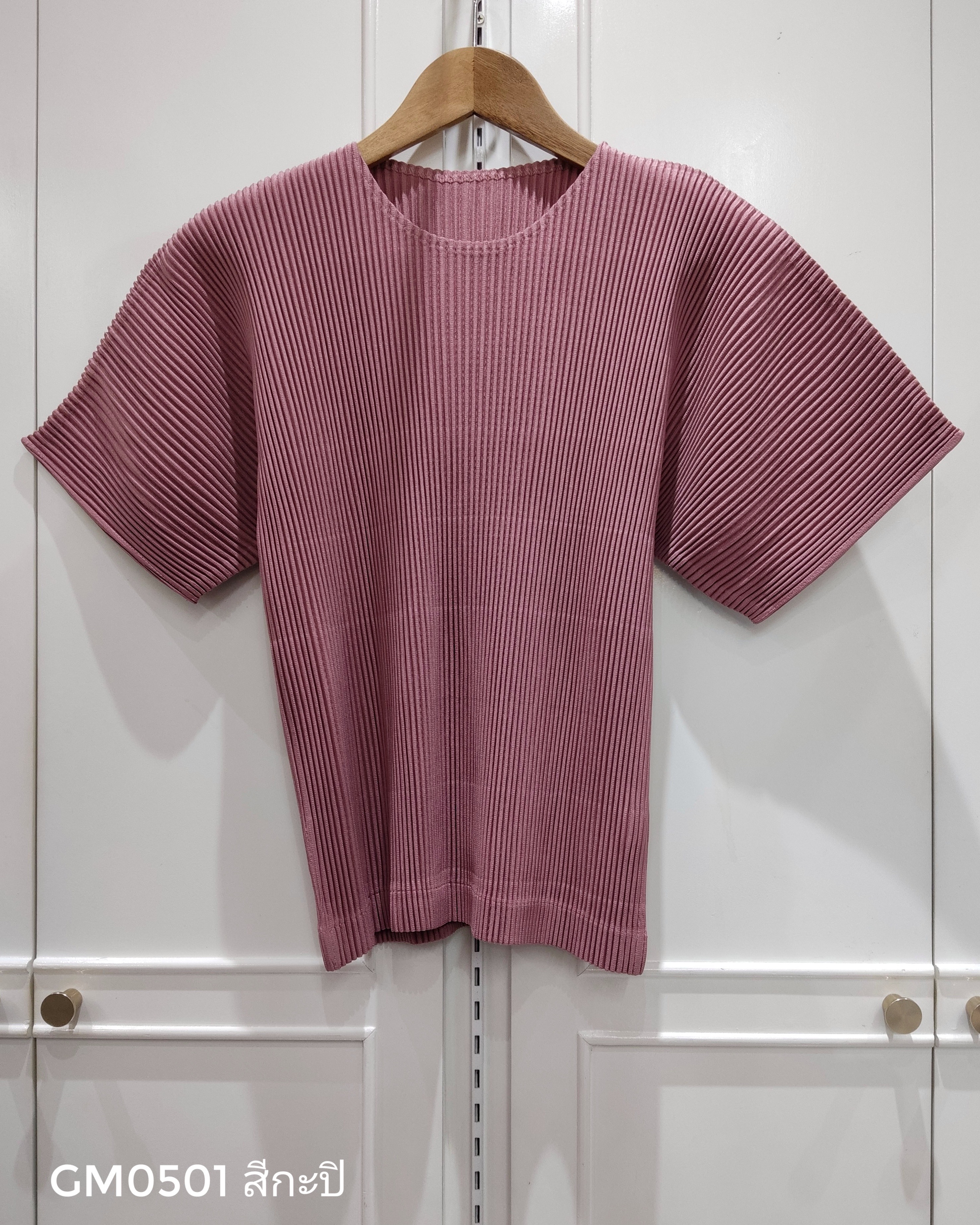 อกถึง42 ยาว22นิ้ว 2MUAY รุ่น GM0501 เสื้ออัดพลีท THICK SHORT SLEEVE PLEATED TOP 24 สี FREE SIZE
