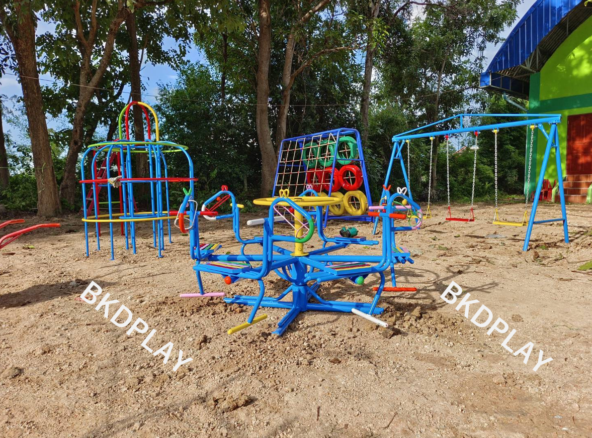 เครื่องเล่นสนาม กลางแจ้ง เหล็ก,ม้าหมุน 6 ที่ ปรับโครงสร้างตาม มอก. Outdoor Playground, ราคาโรงงาน สินค้าสั่งผลิต 10-20 วัน