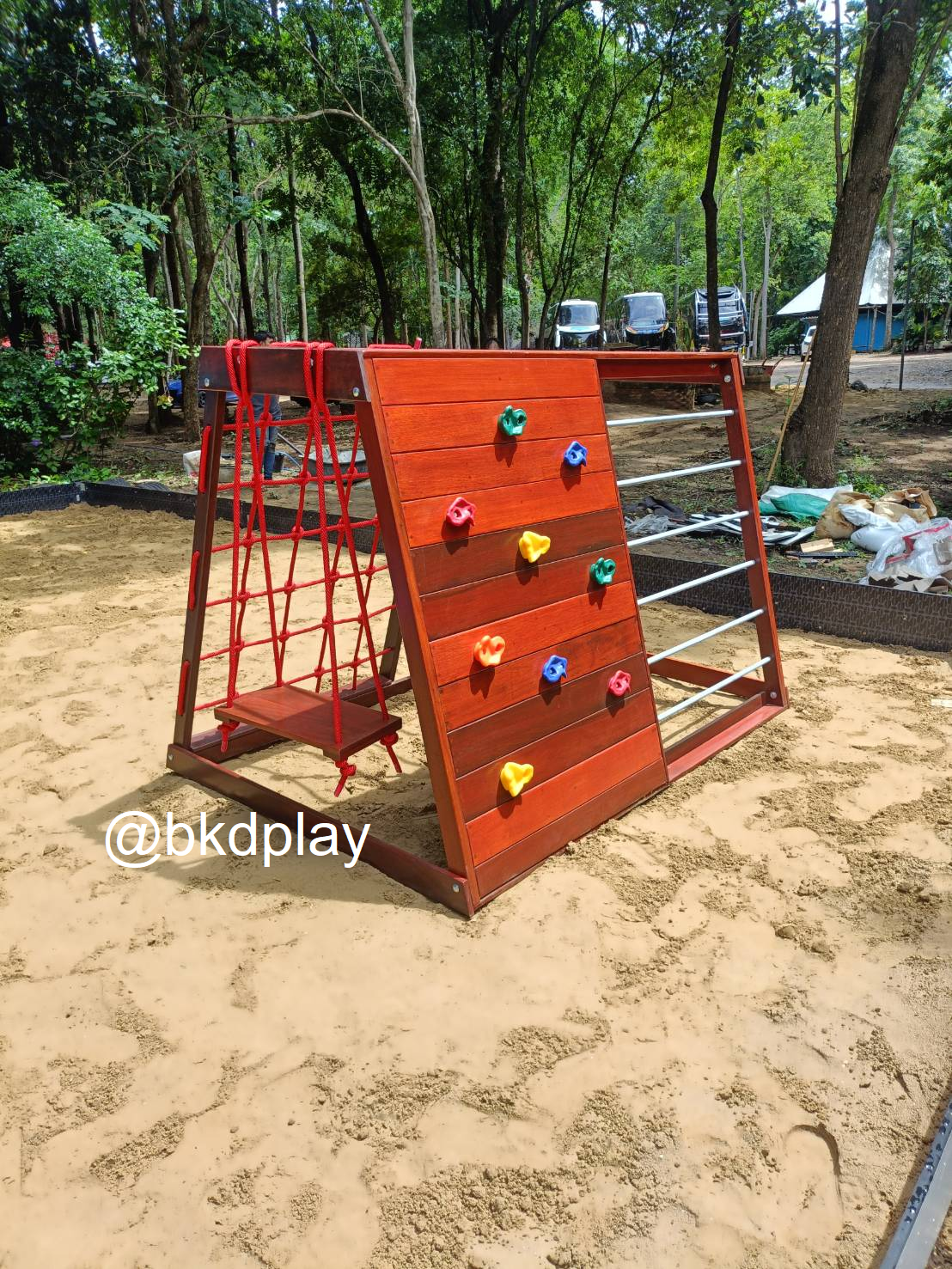 เครื่องเล่นสนามไม้ ชุด B ปีนป่ายเชือก ,ชิงช้า ,ปีนหน้าผา ปีนป่ายไม้ เครื่องเล่นสนามกลางแจ้ง ของเล่นสนาม wood playground