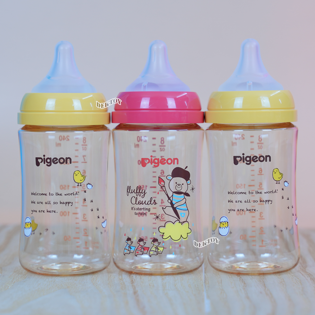 PIGEON Animal พีเจ้น ขวดนมพีเจ้นสีชา Limited PPSU 8 ออนซ์ 240 มล. คอกว้างแพ็ค3ขวด