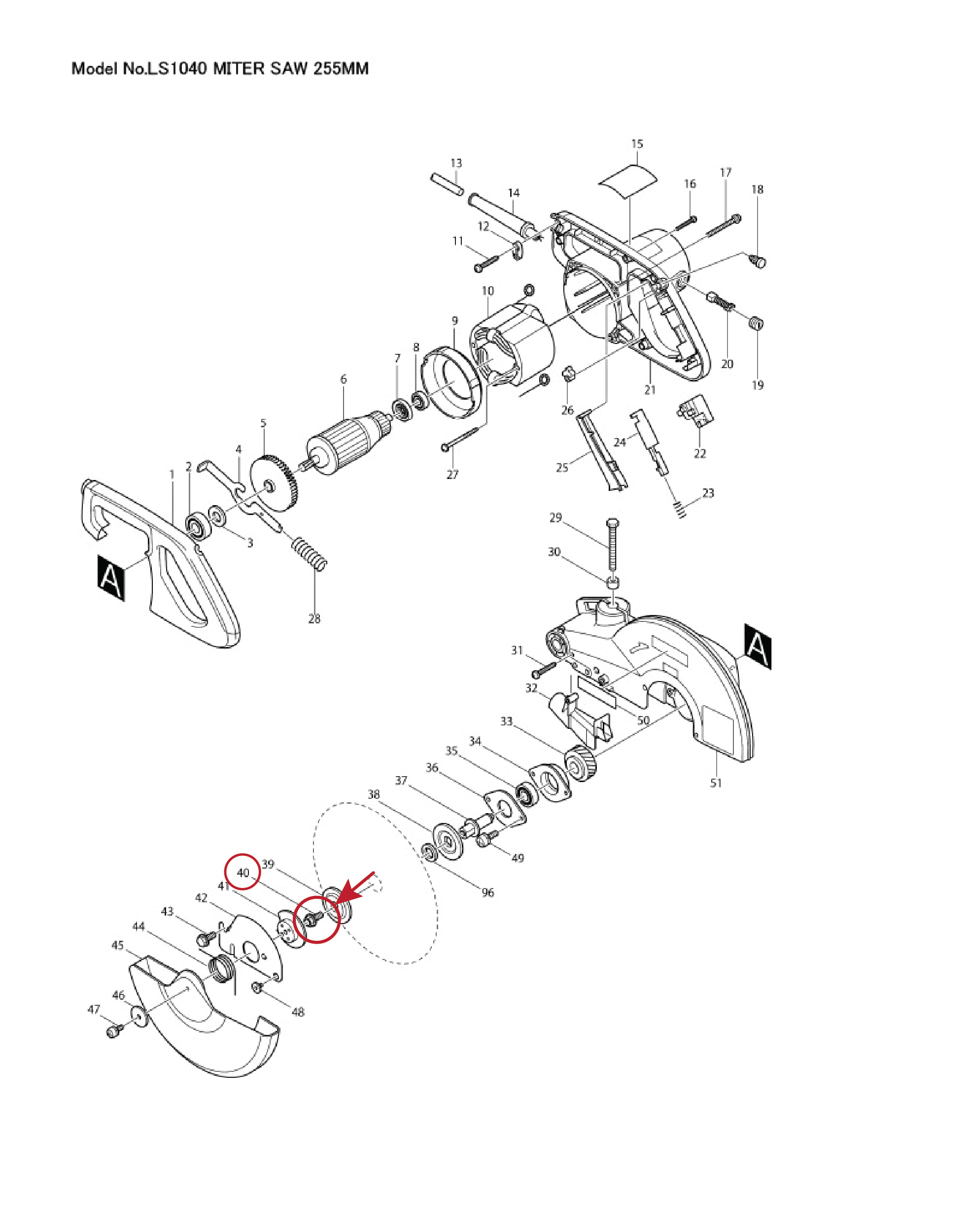 น็อตประกับใบ (แท้) แท่นตัดองศา Makita มากีต้า รุ่น LS1040, LS1440, LS1011, LS1013, LS1030, LF1000 (265355-2) (อะไหล่แท้ 100%) น๊อต M8X20