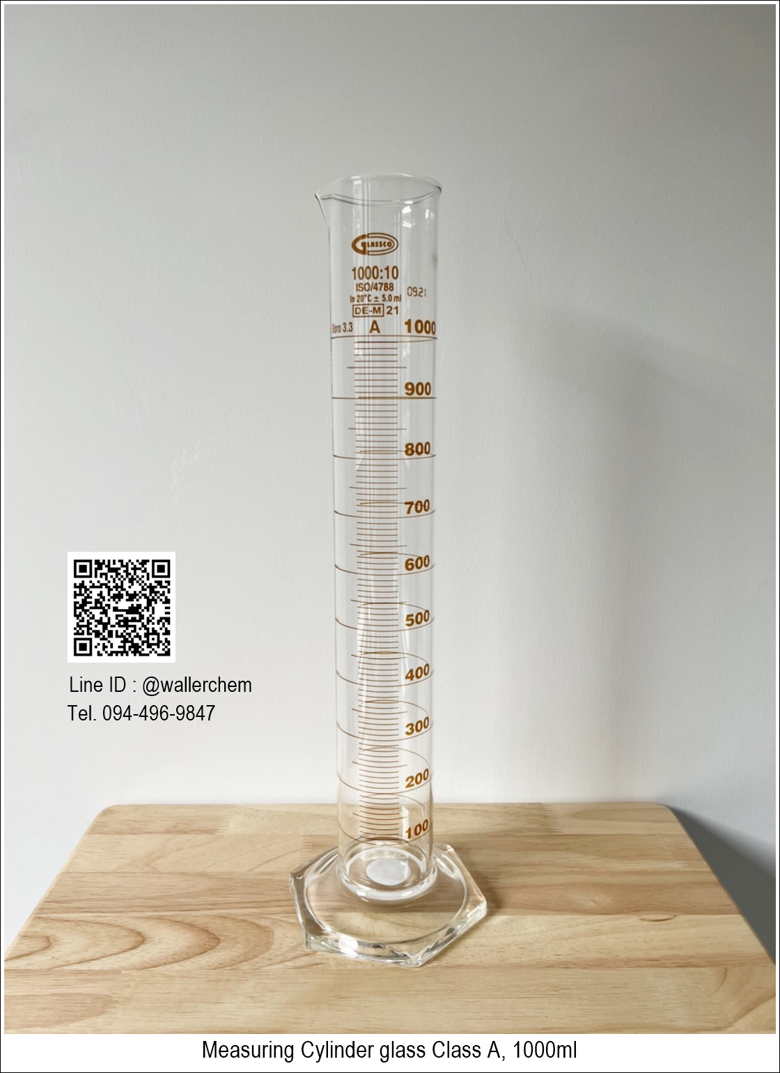 กระบอกตวงเเก้ว ขนาด 1,000ml, Measuring Cylinder Class A