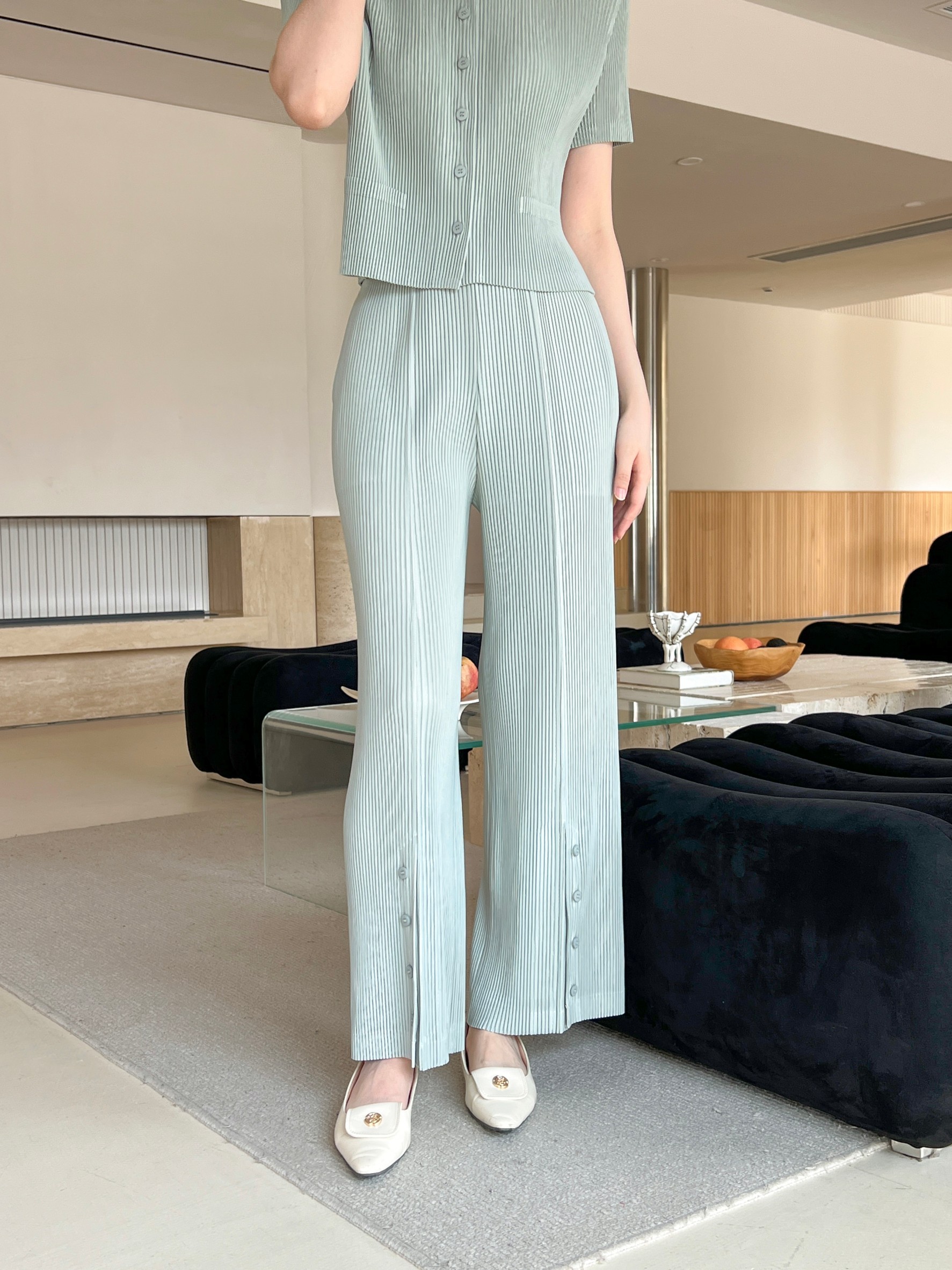 ยาว 38.5 นิ้ว 2MUAY รุ่น GJO1871 กางเกงพลีทคุณภาพ THICK STRAIGHT LEG SPIT FRONT PLEATED PANTS 10สี FREE SIZE