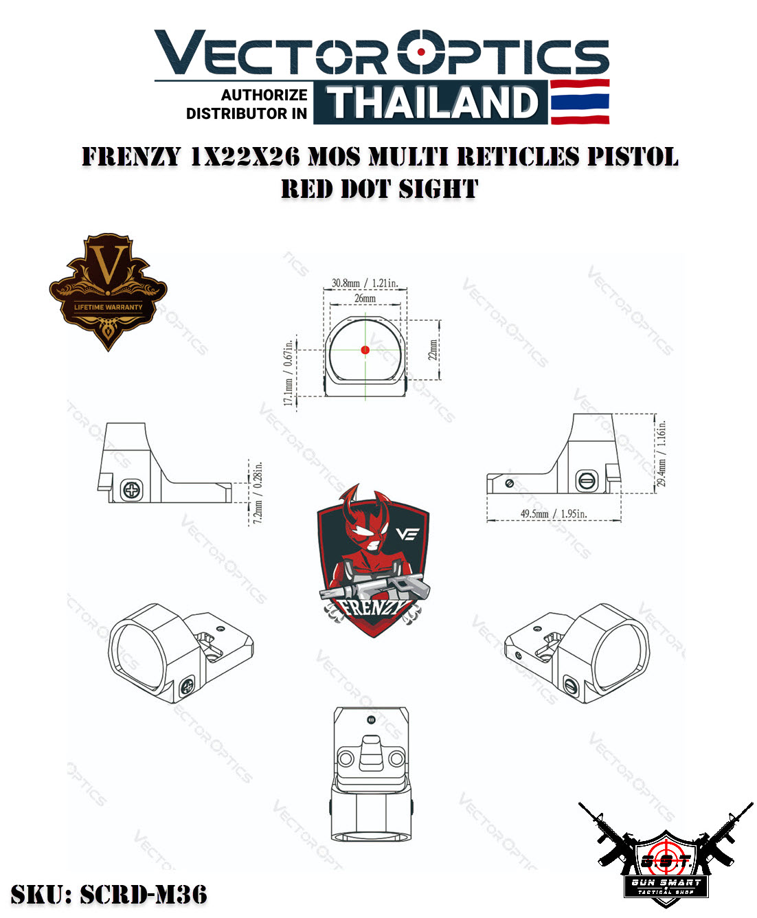 FRENZY 1X22X26 MOS MULTI RETICLES PISTOL RED DOT SIGHT