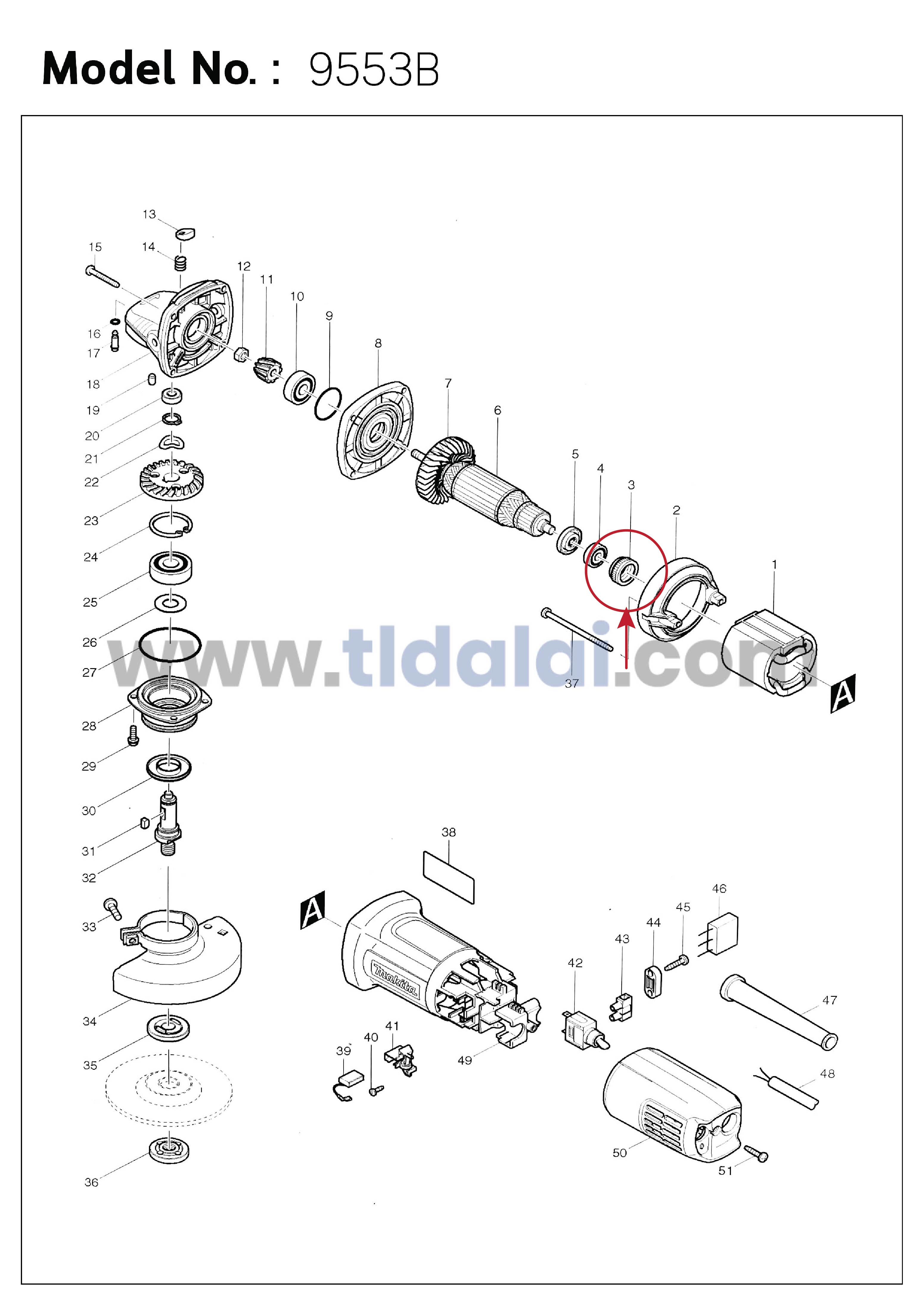 ยางรองลูกปืน (แท้)# (421494-0) หินเจียร, สว่านโรตารี่ Makita มากีต้า รุ่น 9500NB, 9553, 9533, 9556, HR1803, HR2441, HR2451, GA4030, GA4031, GD0601, HR2475, 4304, HR2021, HR2411, HR2450T, HR2451 - Maktec มาคเทค รุ่น MT370, MT955, MT958, MT959, MT960 (42149