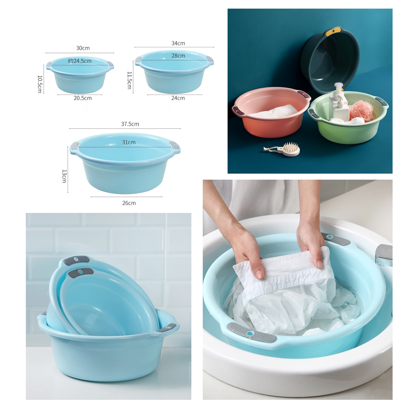 กะละมังหูจับ พลาสติก มี6สี 3ขนาด พลาสติก PP หนา แข็งแรง ทนทาน น้ำหนักเบา ดีไซน์สวย