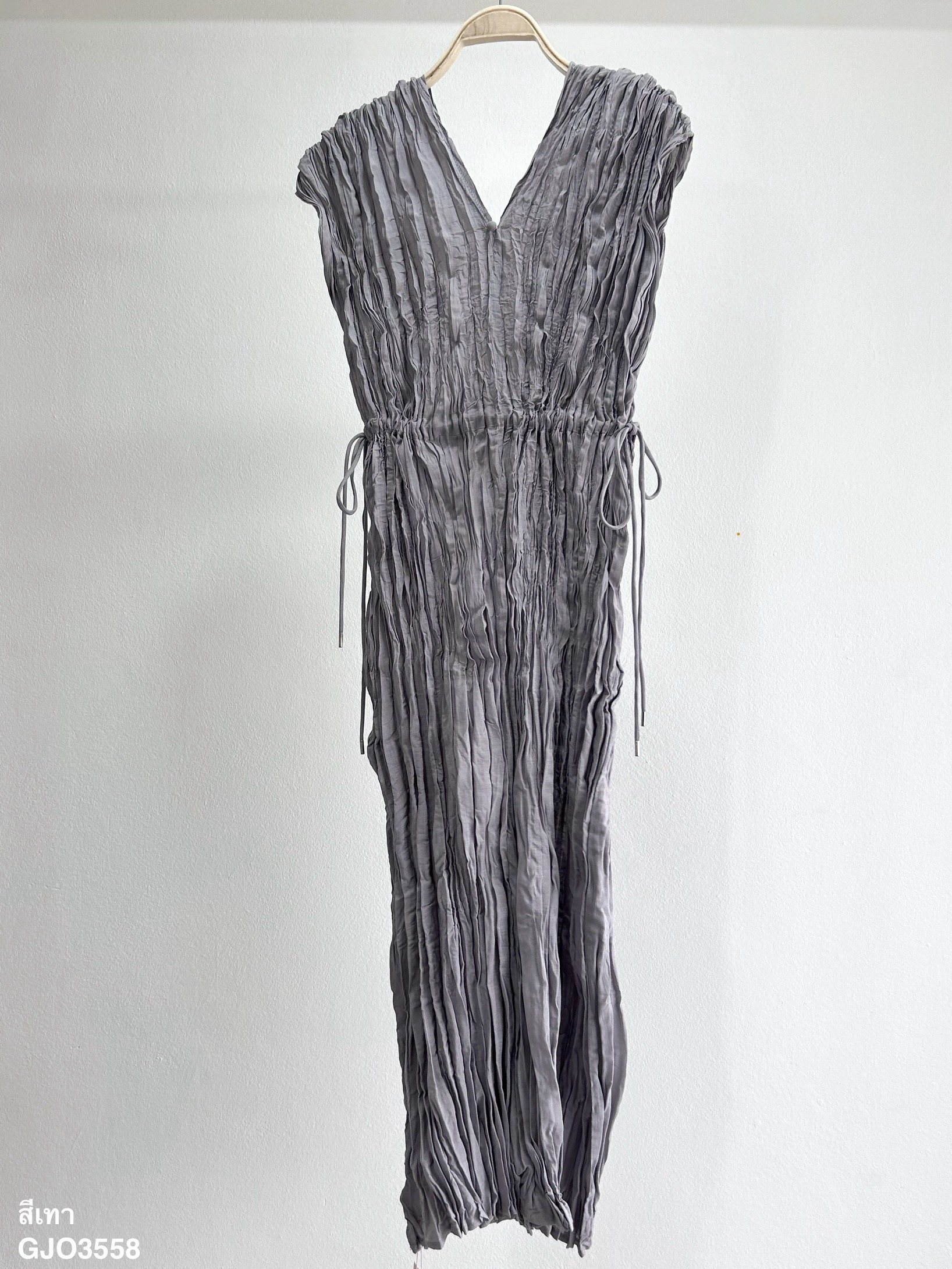 ปรับราคาลง20%!! 2MUAY รุ่น GJO3558 เดรสพลีทคุณภาพ V NECK WAIST TIE PLEATED DRESS 6 สี FREE SIZE