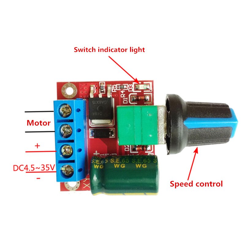 PWM DC Motor Governor 5V-35V Speed Control Switch 5A Switch Function LED Dimmer