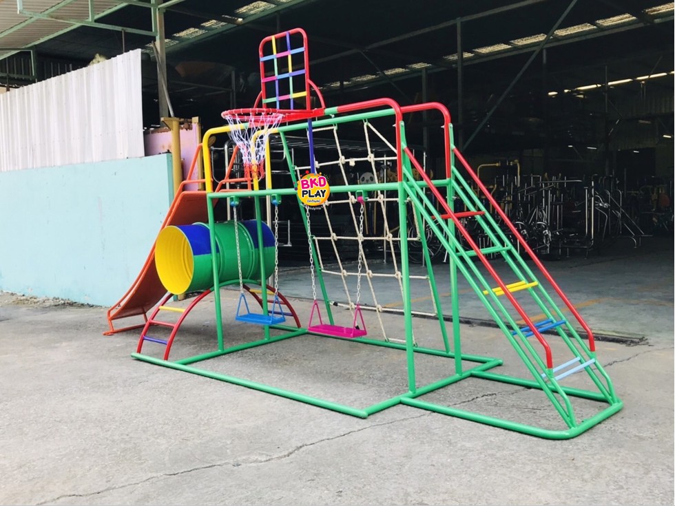 ชุดรวม E เชือกถักใหญ่ ประกอบด้วยสไลเดอร์ชิงช้าปีนป่ายแป้นบาสและถังลอดถ้ำ กระดานลื่นเหล็ก เครื่องเล่นสนามกลางแจ้ง เครื่องเล่นสนามเหล็ก OutdoorPlayground,ผลิตเครื่องเล่นสนาม,เครื่องเล่นในสนามเด็กเล่น,เครื่องเล่นงบสพฐ.,ประชารัฐ, ราคาโรงงาน