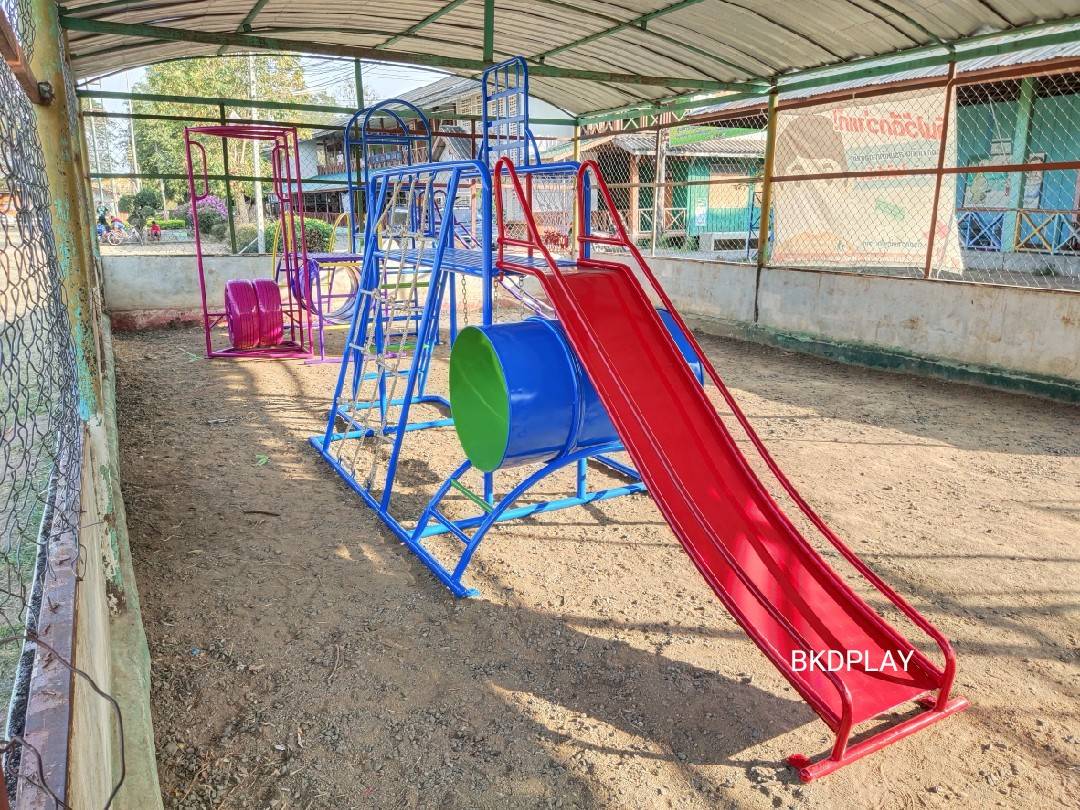 ชุดรวม H เครื่องเล่นสนามแบบเหล็ก ประกอบด้วยสไลเดอร์ชิงช้าปีนป่ายแป้นบาส (ถักเล็ก) , เครื่องเล่นสนามกลางแจ้ง , OutdoorPlayground,ผลิตเครื่องเล่นสนาม,เครื่องเล่นงบสพฐ.ประชารัฐ ราคาโรงงาน