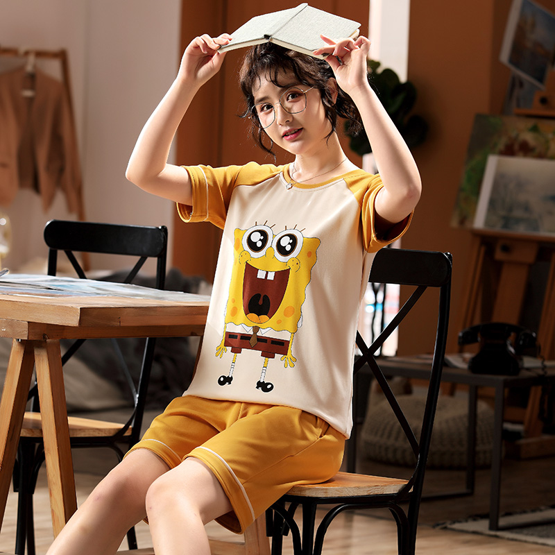 ชุดนอนแขน-ขาสั้น ลายสพันจ์บ็อบ ไซส์ใหญ่ 5XL