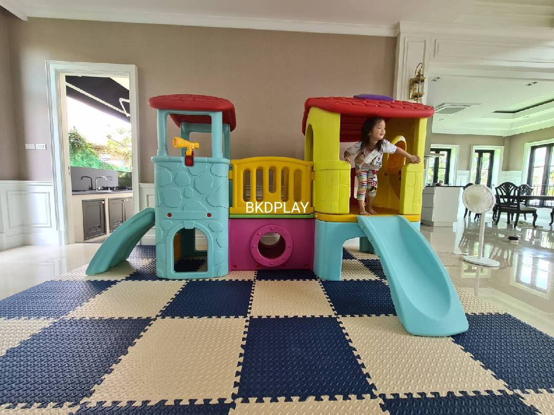 บ้านเด็กวินเทจ สีพาสเทล, สไลเดอร์พร้อมปีนป่าย บ้านสไลเดอร์ของเล่น บ้านน้อยสองชั้น กระดานลื่นพลาสติก,บ้านมีสไลเดอร์ , เครื่องเล่นสนาม พร้อมส่ง