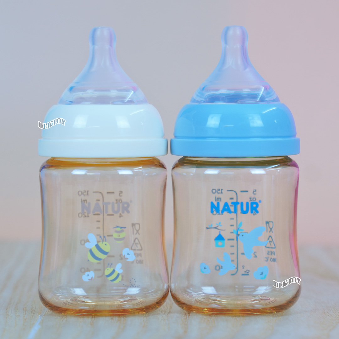 ขวดนมเนเจอร์ อินฟินิทสีชา PES Natur infinit ขวดนมคอกว้าง 5 และ 9 ออนซ์ แพ็ค2ขวด จุกนมไม่ดูดไม่ไหล 0-18 เดือน