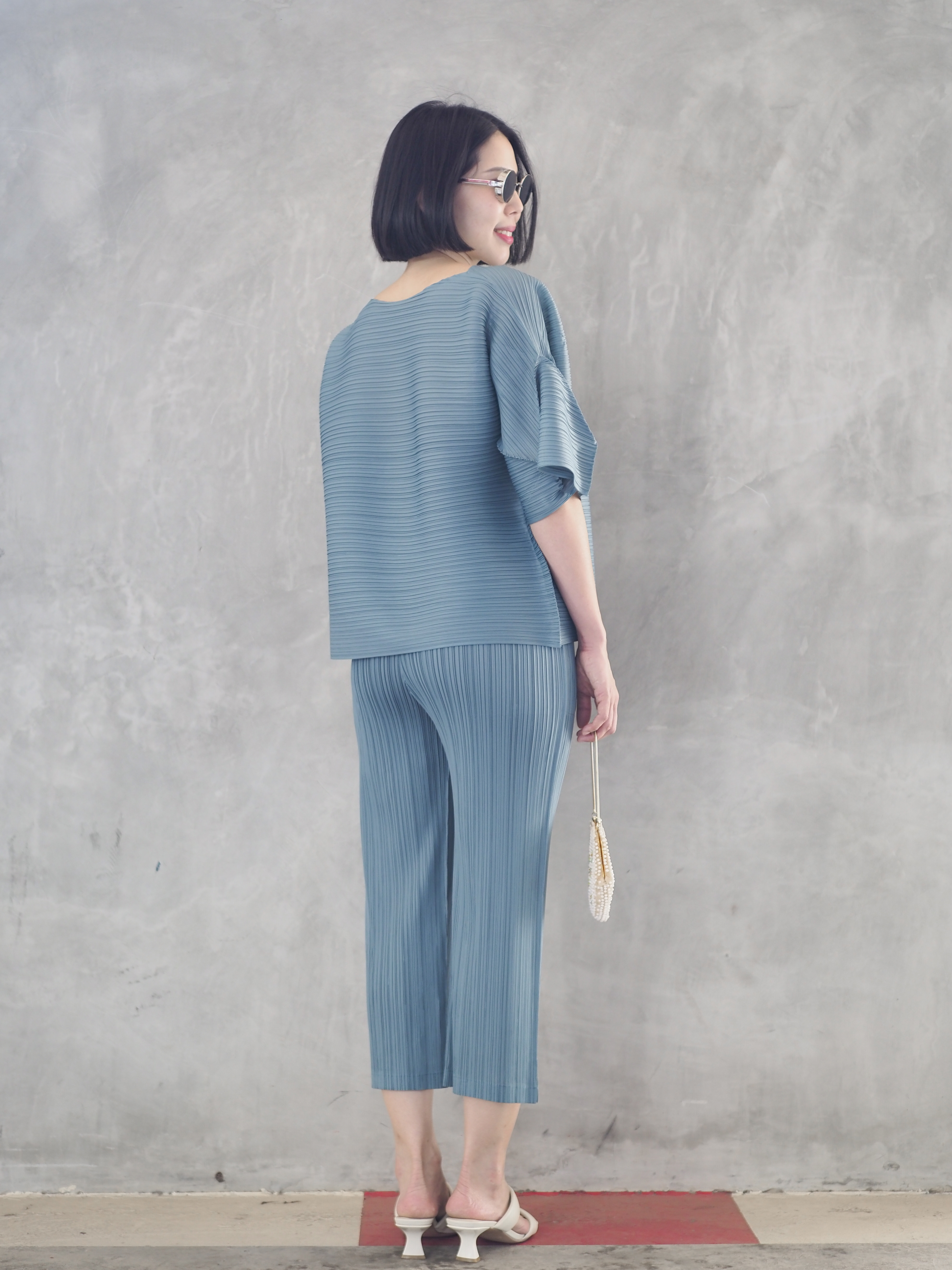 สีใหม่! 2MUAY รุ่น GJO9319-9 / GJO7573-9 เซ็ตพลีทคุณภาพ FLARE SLEEVE TOP WITH PANT PLEATED SET 7 สี FREE SIZE
