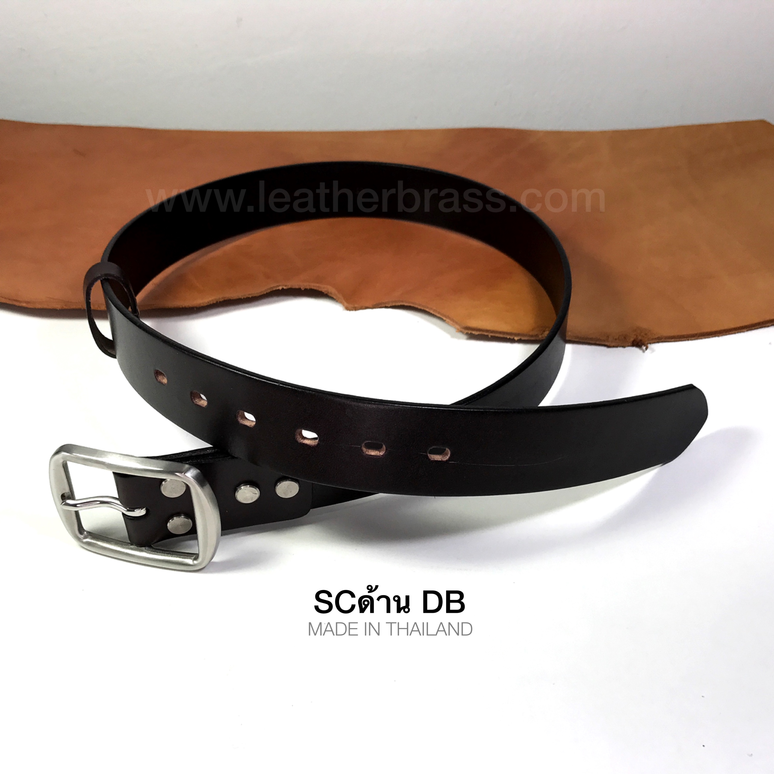 SCด้าน เข็มขัดหนังฟอกฟาด แนววินเทจ ประกอบหัวเข็มขัดสเตนเลสแท้ ชนิดด้าน หมุดสเตนเลสแท้ ขนาด38มิล leatherbrass**ราคาต่อเส้น**