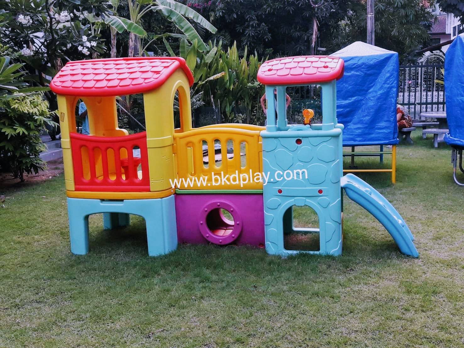 บ้านเด็กวินเทจ สีพาสเทล, สไลเดอร์พร้อมปีนป่าย บ้านสไลเดอร์ของเล่น บ้านน้อยสองชั้น กระดานลื่นพลาสติก,บ้านมีสไลเดอร์ , เครื่องเล่นสนาม พร้อมส่ง