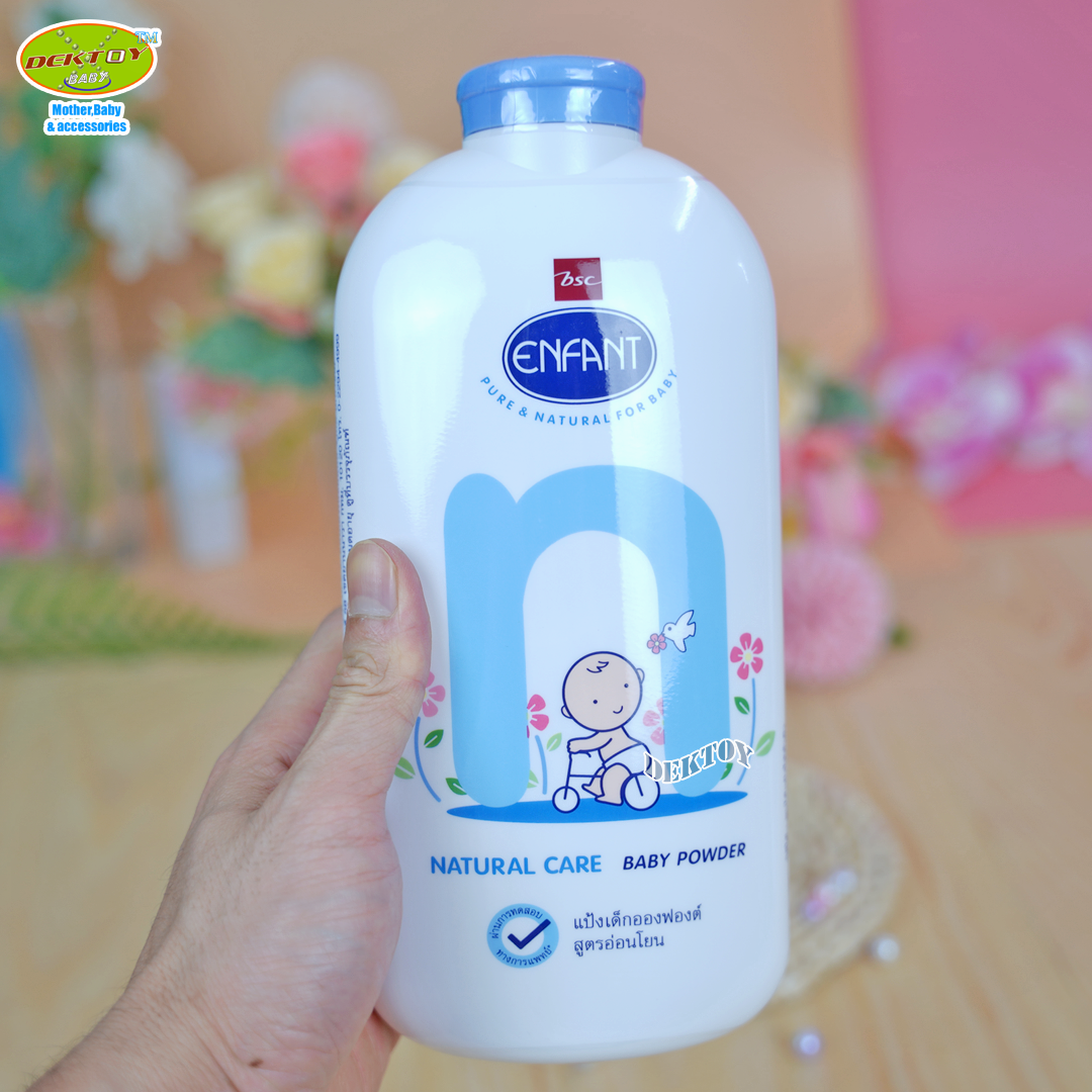Enfant อองฟอง แป้งเด็กอองฟองต์ สูตรเนเจอร์ แคร์ อ่อนโยน 400 กรัม ฟ้า