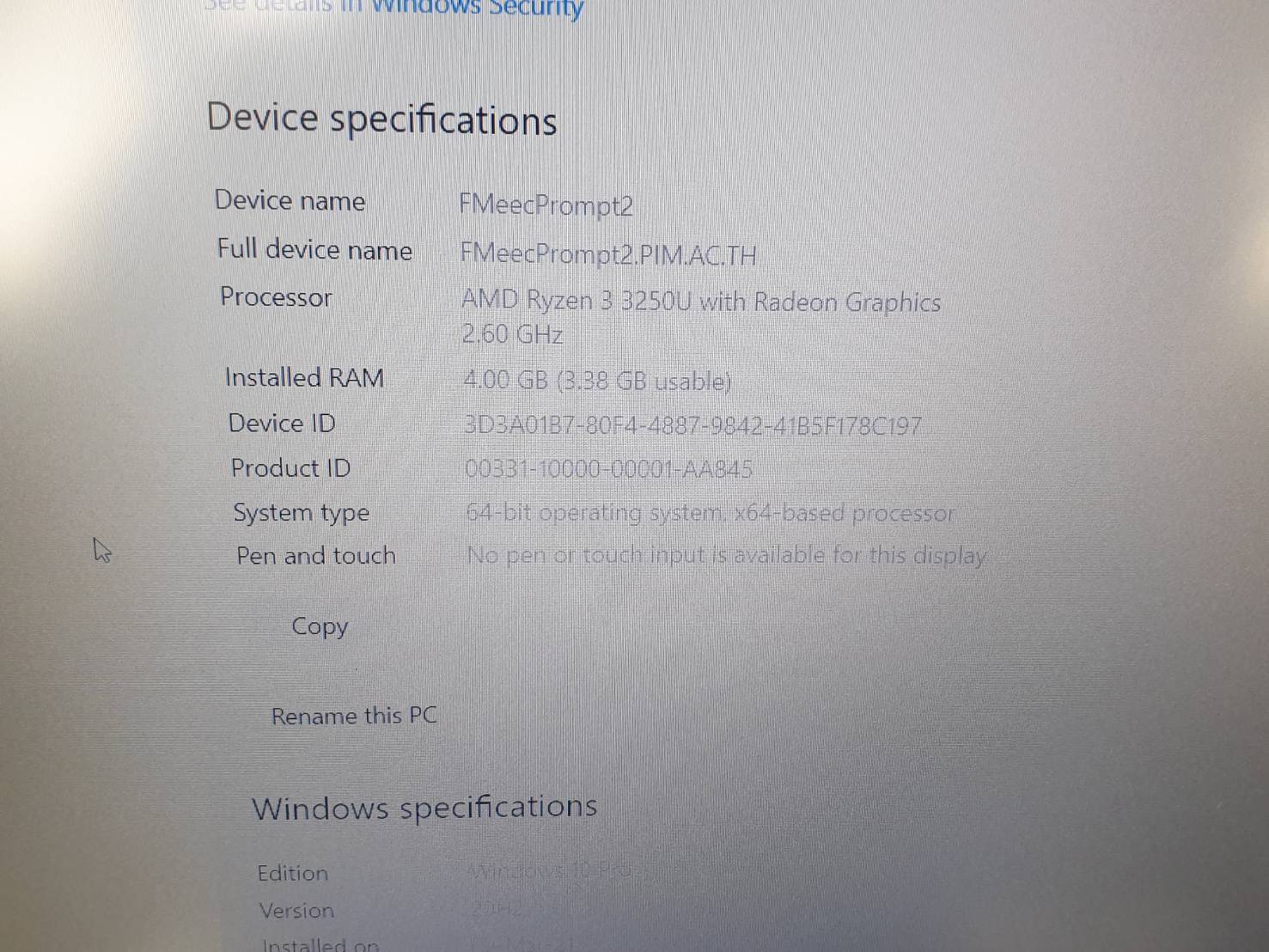 Notebook Lenovo Ryzen3 3250U Ram 4 GB SSD 256GB แบต 74%