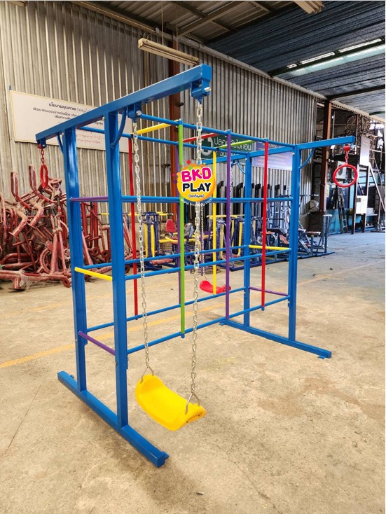 ชุดรวมM เครื่องเล่นสนามกลางแจ้ง เครื่องเล่นสนามแบบเหล็ก ประกอบด้วยชิงช้าปีนป่ายบาร์โหน OutdoorPlayground,ผลิตเครื่องเล่นสนาม,สนามเด็กเล่น,เครื่องเล่นงบสพฐ.ประชารัฐ ราคาโรงงาน ขนาด 150x195x188 ซม.