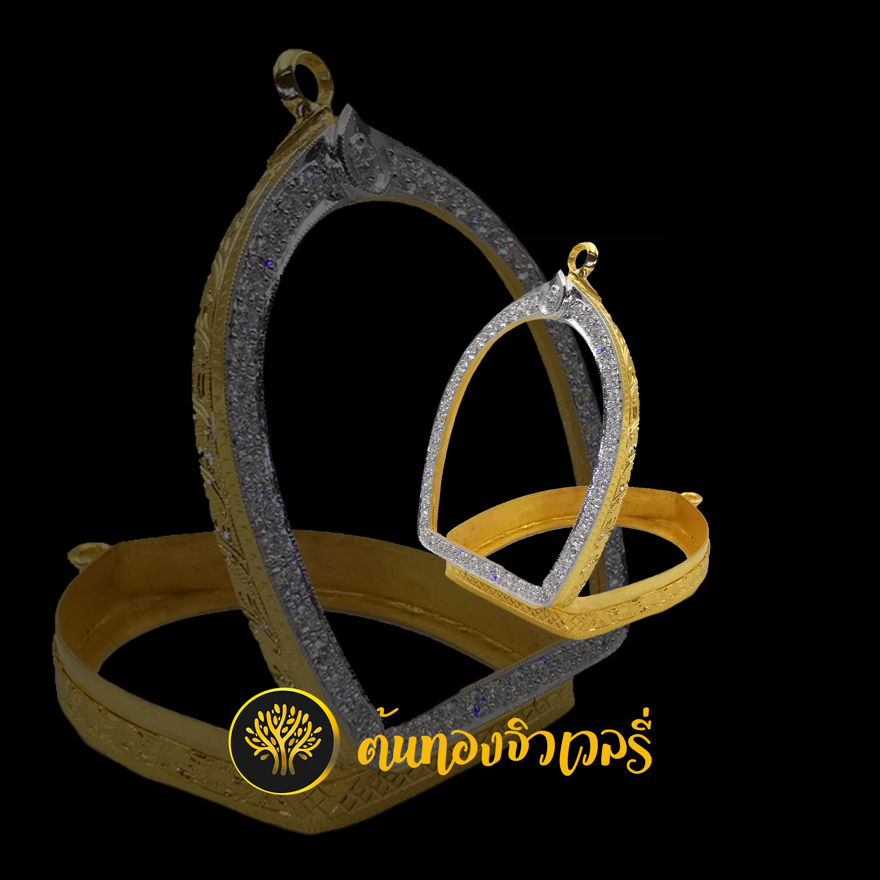 กรอบพระเลี่ยมทอง ฝังเพชรล้อม
