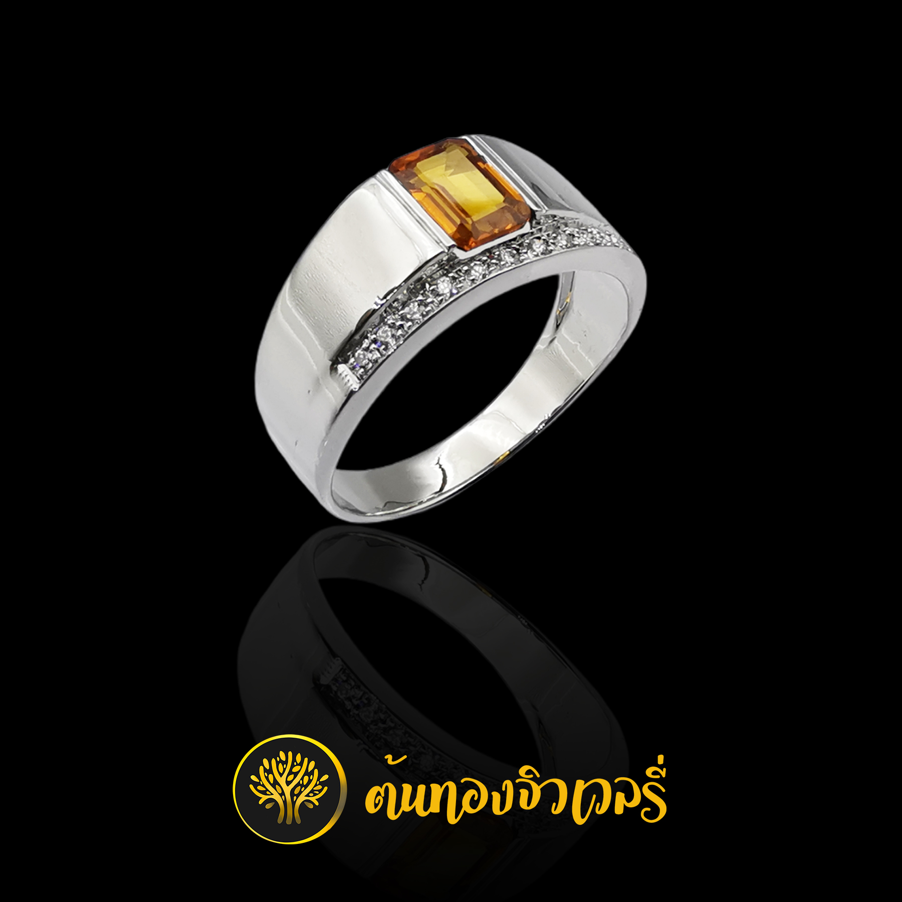 แหวนเงิน พลอยบุษราคัม เพชรแถว สวยๆ น่ามองครับ