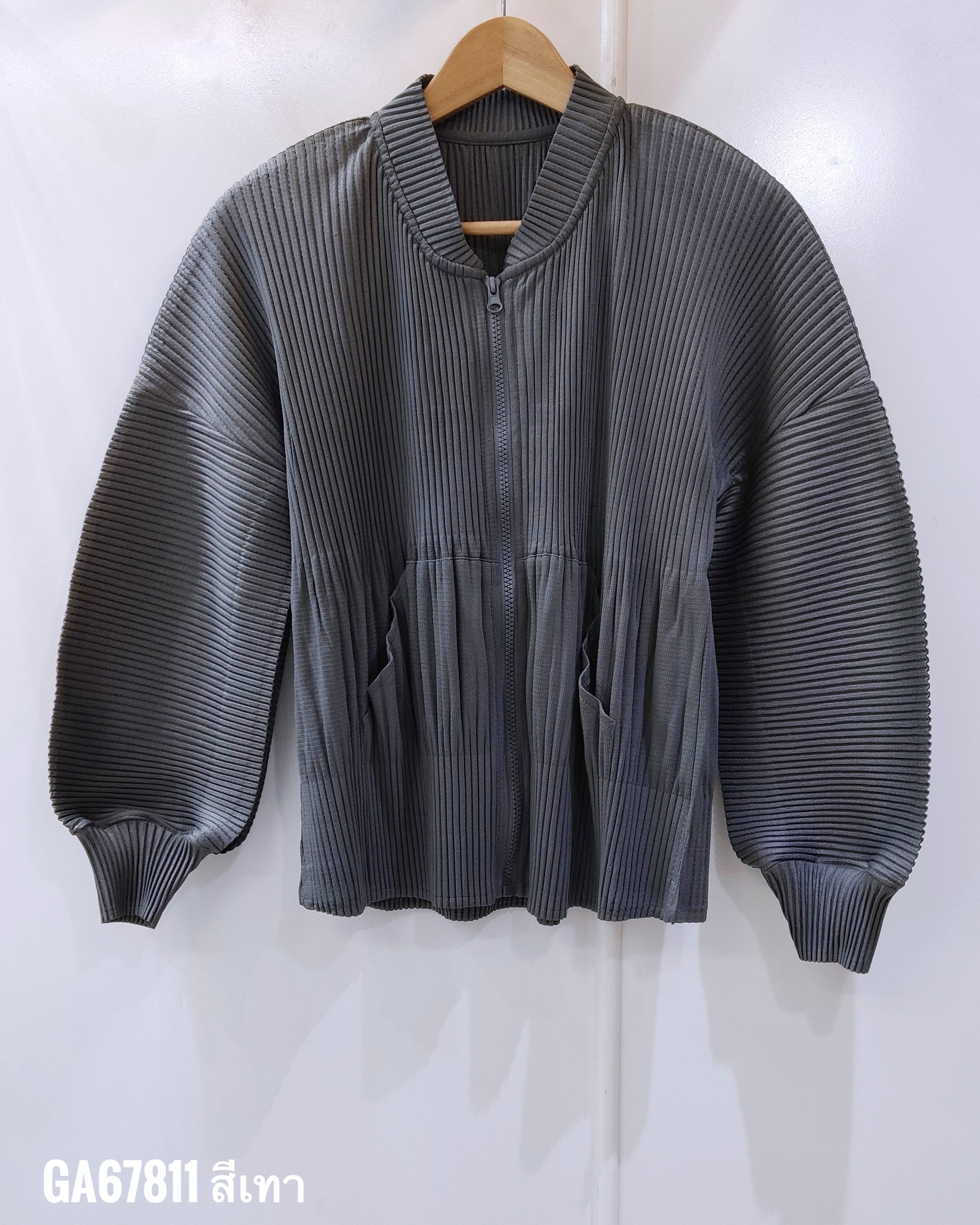 2MUAY รุ่น GA67811 เสื้อคลุมอัดพลีท THICK ZIP FRONT PLEATED CARDIGAN 4สี FREE SIZE
