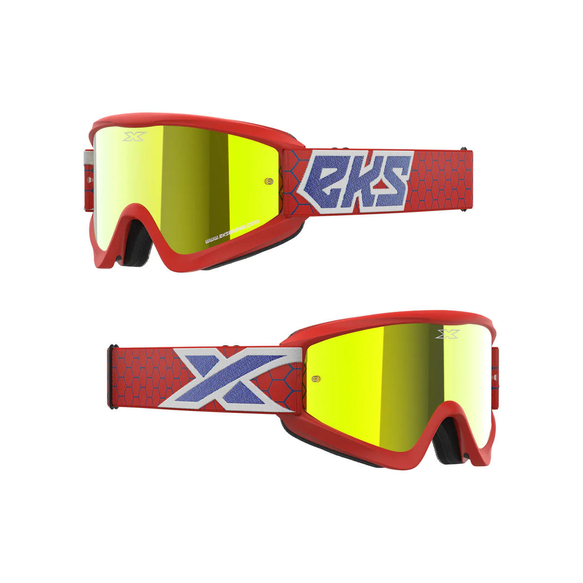 แว่น EKS Brand GOX Flat-Out Mirror Goggle Red, White, Blue Metallic - Gold Mirror Lens