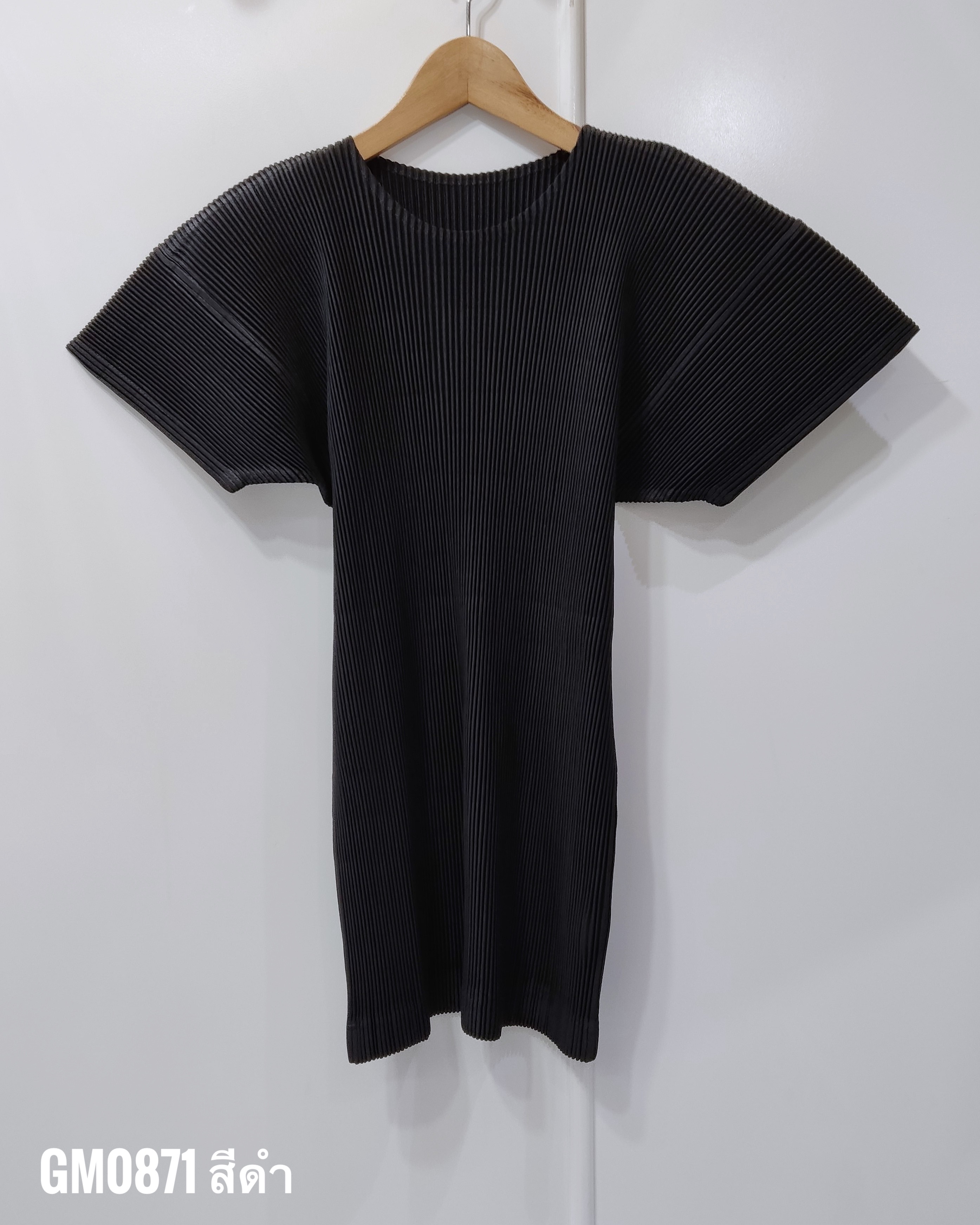 อกถึง 44นิ้ว ยาว 27นิ้ว 2MUAY รุ่น GM0871 เสื้ออัดพลีท THICK SHORT SLEEVE PLEATED TOP สีดำ FREE SIZE
