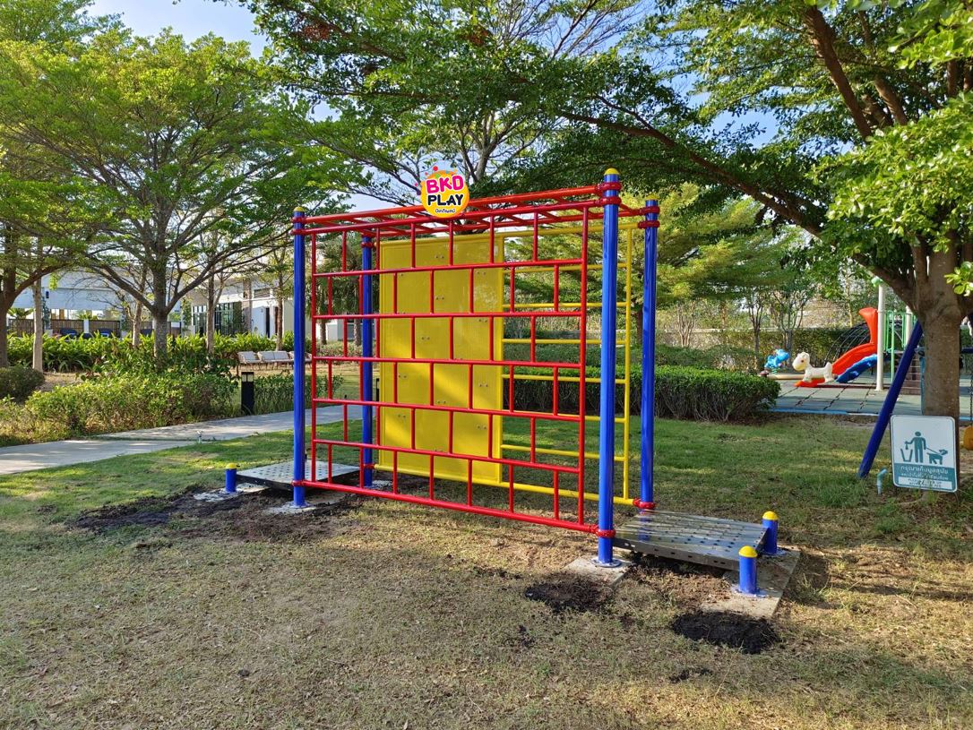 เครื่องเล่นสนามกลางแจ้ง เหล็กตั้งพื้น ชุดปีนป่ายหน้าผาจำลอง ปีนป่ายกำแพง, OutdoorPlayground, บาร์โหนอนุบาล-ประถม ขนาด 80x360x200 ซม.