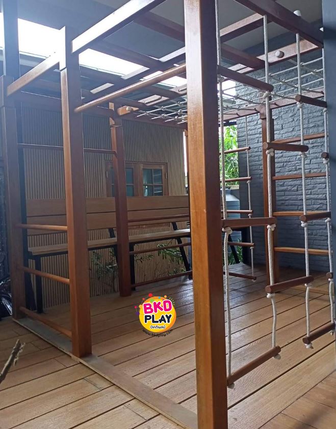 ชุดสวนสนุกเด็ก ปีนป่าย เครื่องเล่นสนามกลางแจ้ง เครื่องเล่นสนามไม้ ไม้เนื้อแข็ง wood playground