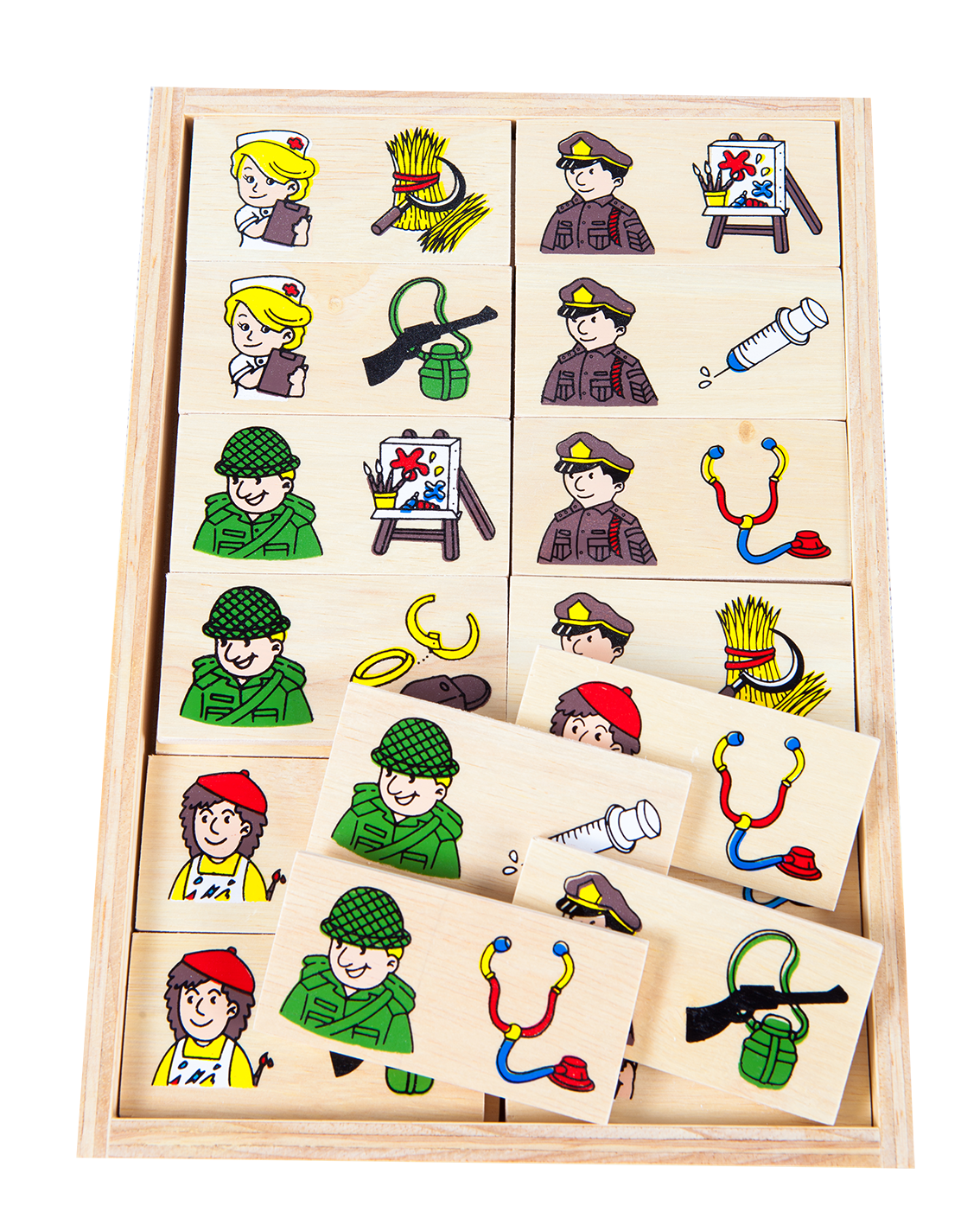 01128 ของเล่น, โดมิโนอาชีพ จับคู่อาชีพ เครื่องมือ, ของเล่นไม้, ของเล่นเสริมพัฒนาการ, ของเล่นเด็กอนุบาล, สื่อการสอนเด็กอนุบาล