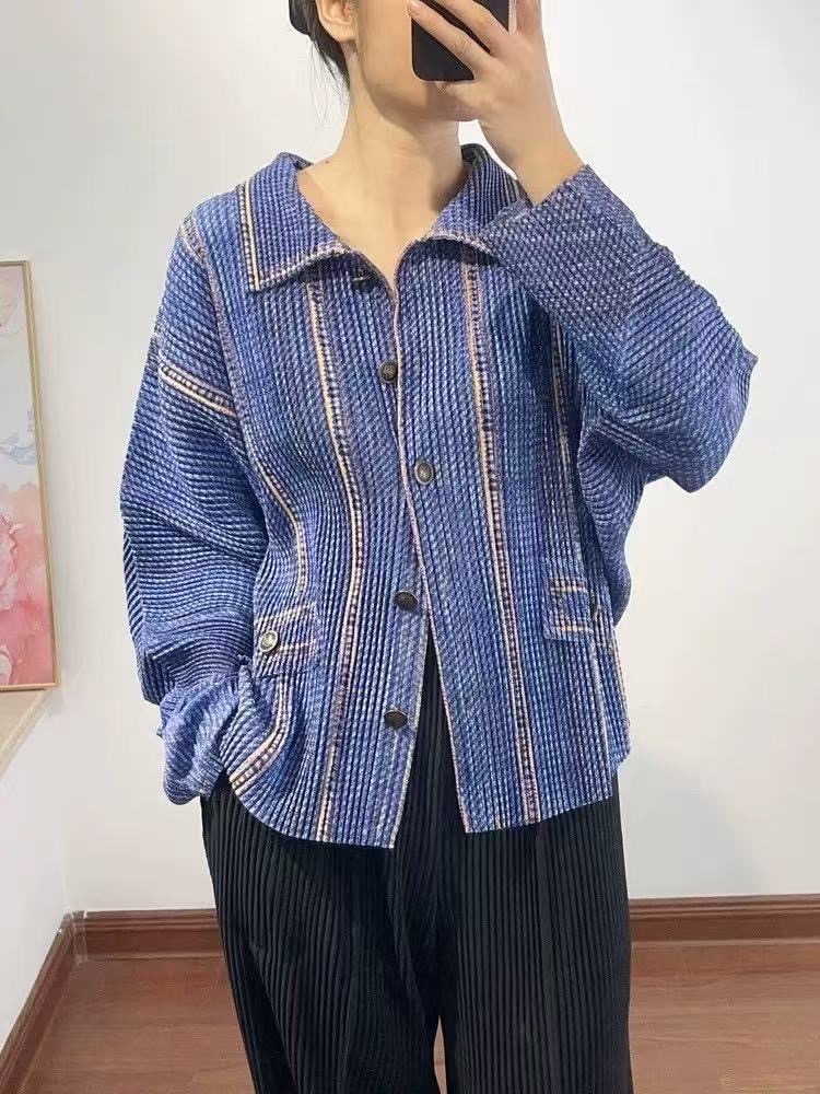 2MUAY รุ่น CX0498 เสื้ออัดพลีท THICK SHIRT DENIM PLEATED TOP 3 สี FREE SIZE