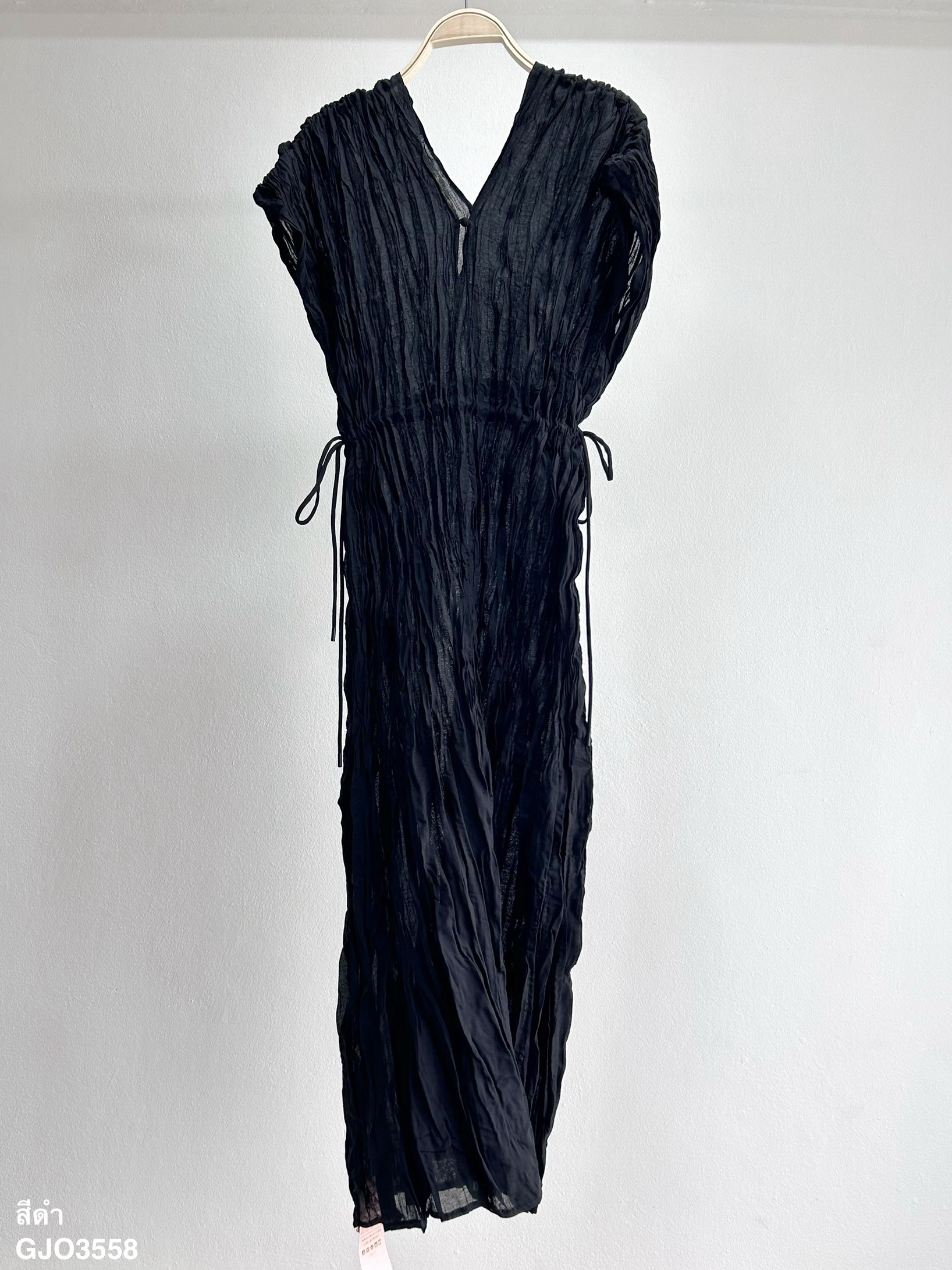 ปรับราคาลง20%!! 2MUAY รุ่น GJO3558 เดรสพลีทคุณภาพ V NECK WAIST TIE PLEATED DRESS 6 สี FREE SIZE