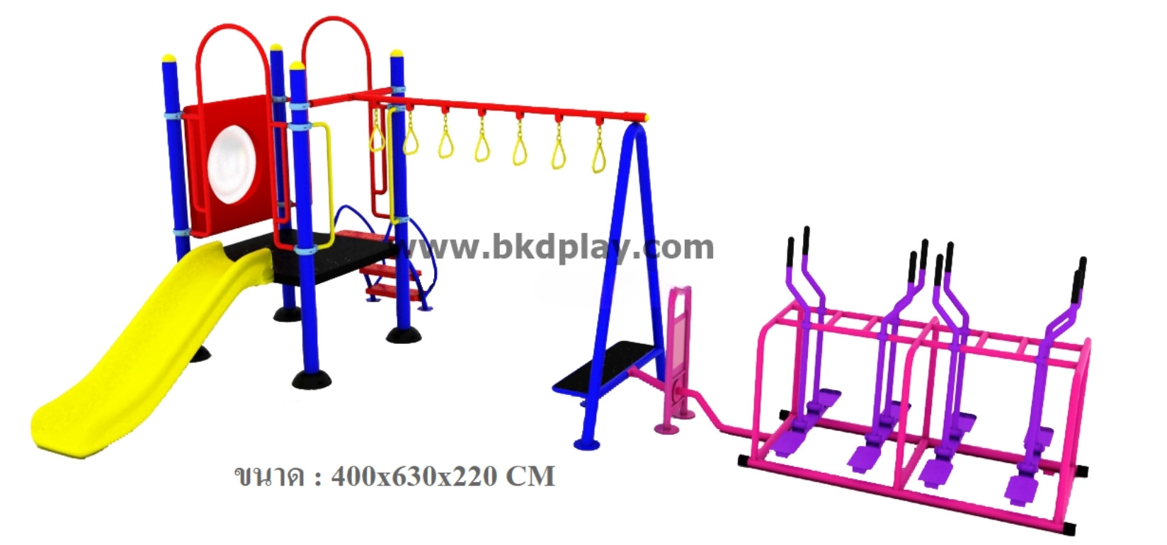 ชุดหอสไลด์80 +ห่วงโหน +บิดเอวบัดดี้ เครื่องเล่นสนามกลางแจ้ง เหล็ก ของเล่น สั่งผลิต 10-20 วัน ขนาด 400x630x220 ซม.