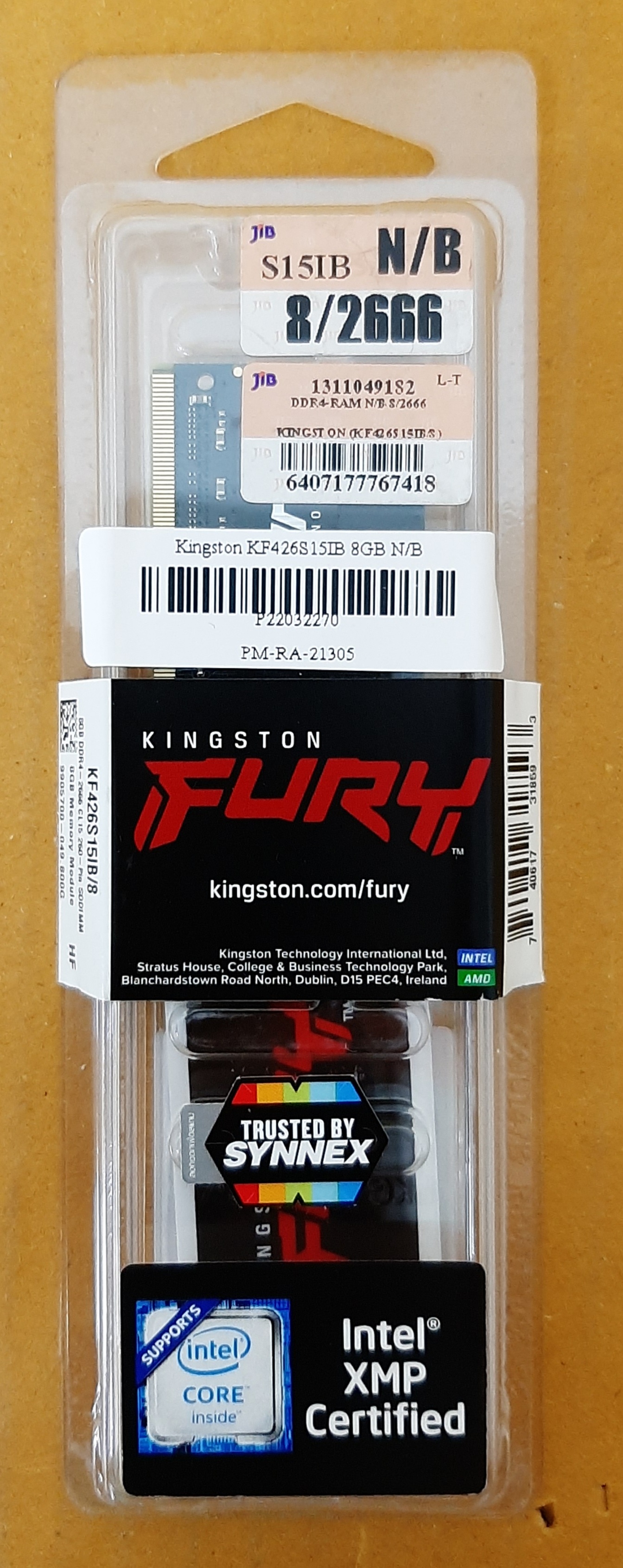 RAM DDR4(2666, NB) 8GB KINGSTON FURY IMPACT (KF426S15IB/8) ประกันร้าน 1 เดือน (ของใหม่ มีกล่อง)