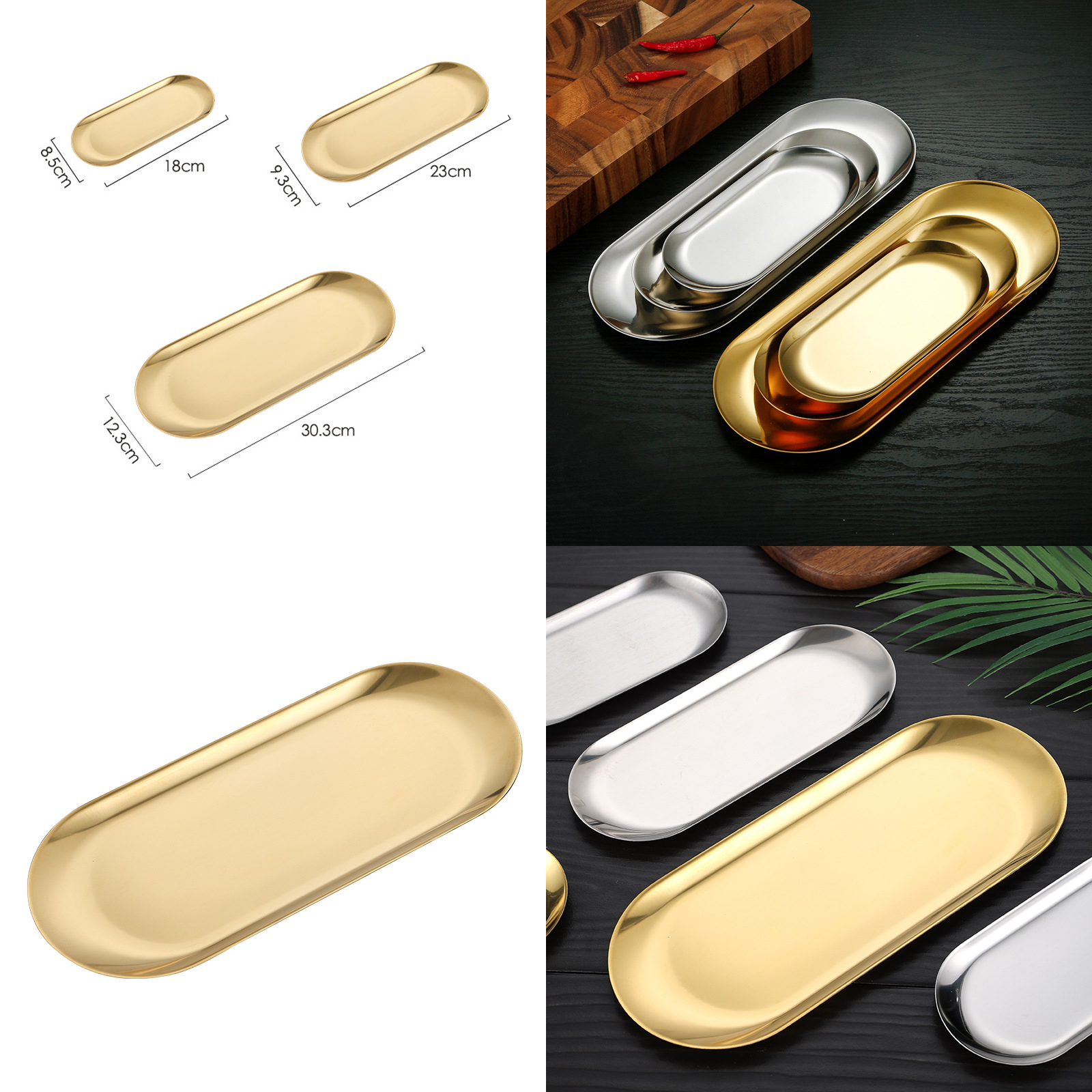 ถาดของว่าง สแตนเลส มีให้เลือก 3 ขนาด 3สี ดีไซน์สวยงาม แข็งแรง ทนทาน ไม่หักง้อหรือแตก ราคาสบายกระเป๋า